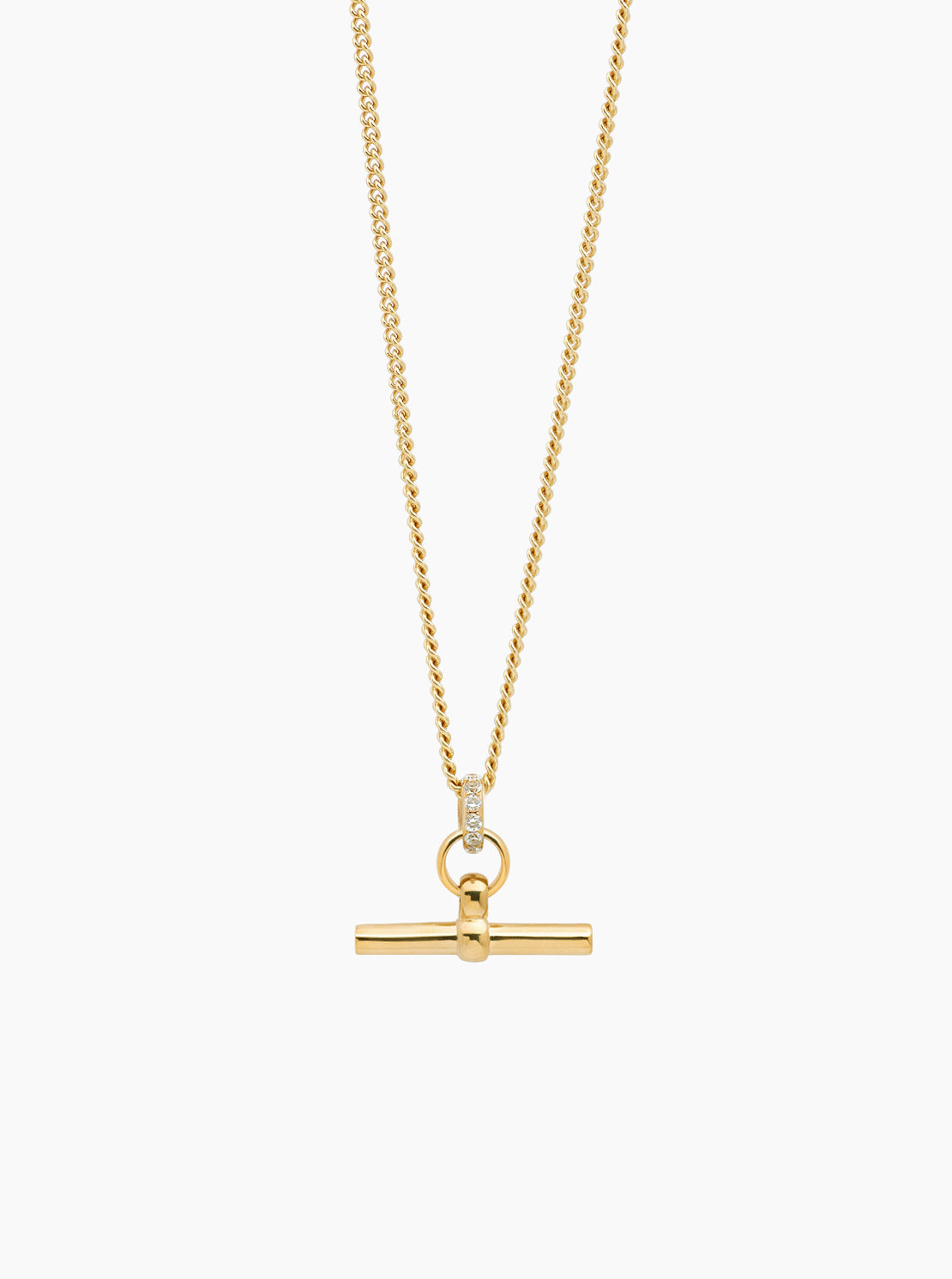 Small Jewelled Gold T-Bar On Fine Curb Chain