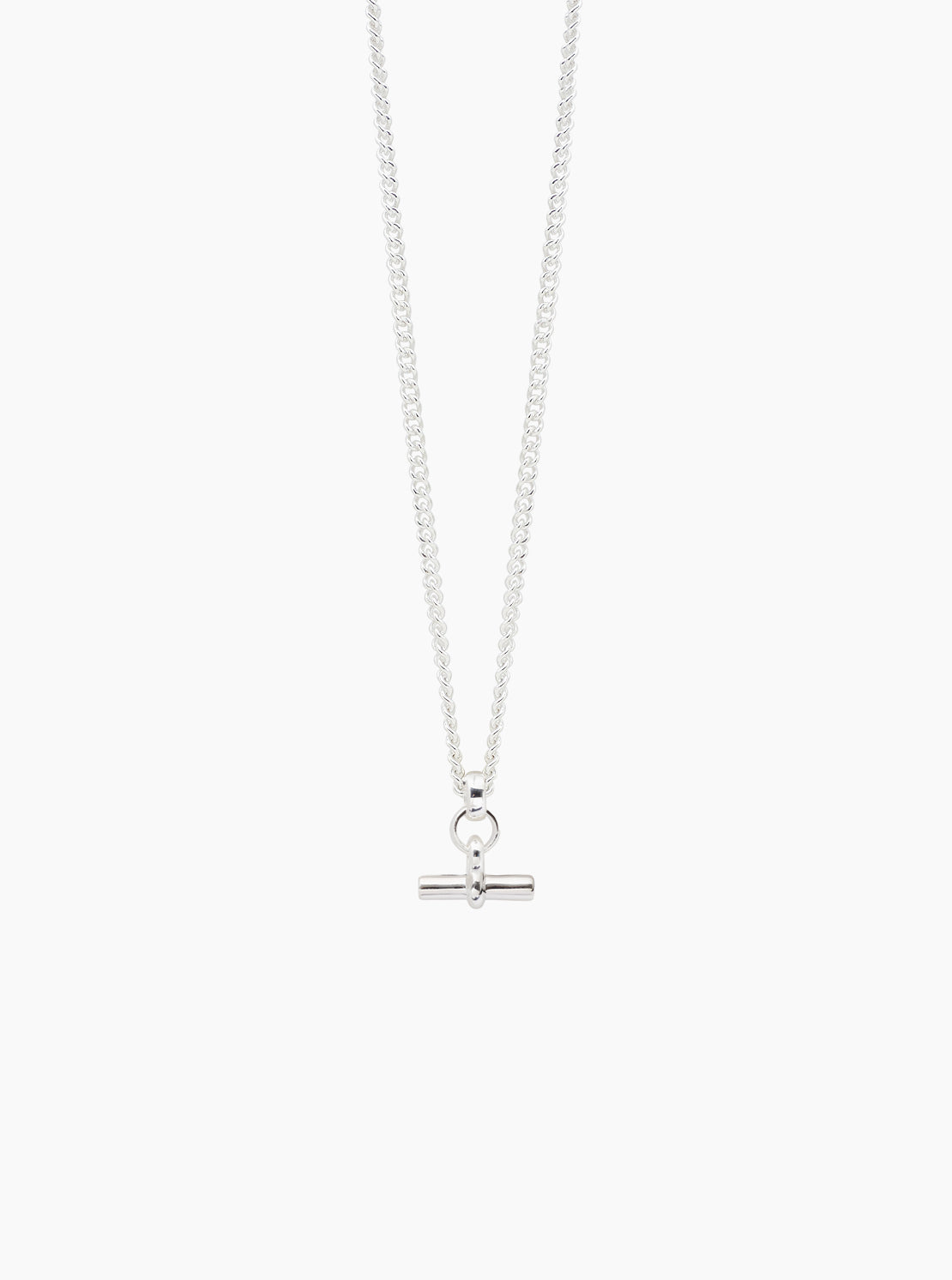 Mini silver T-bar pendant necklace with fine curb chain