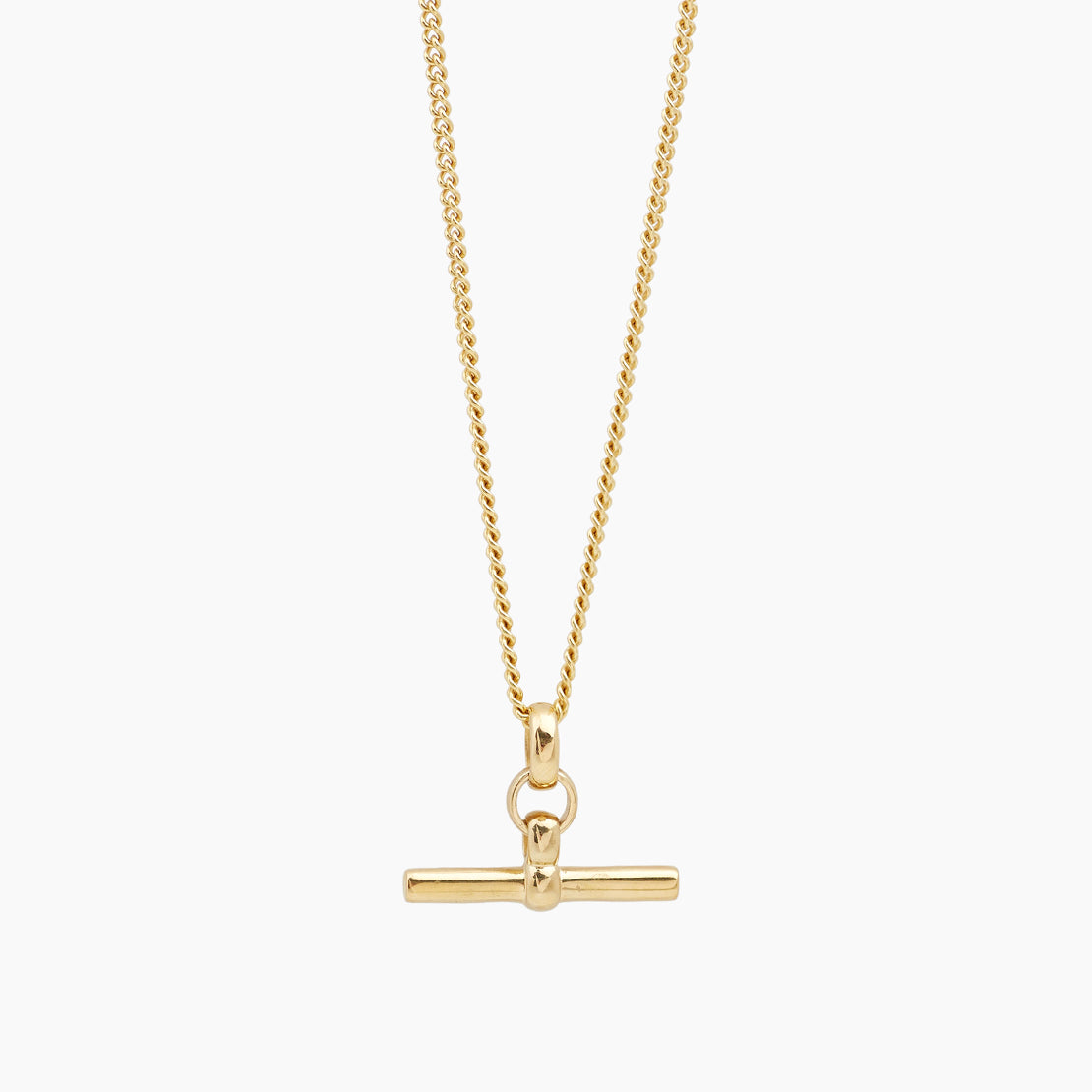 Gold T-Bar On Fine Curb Chain