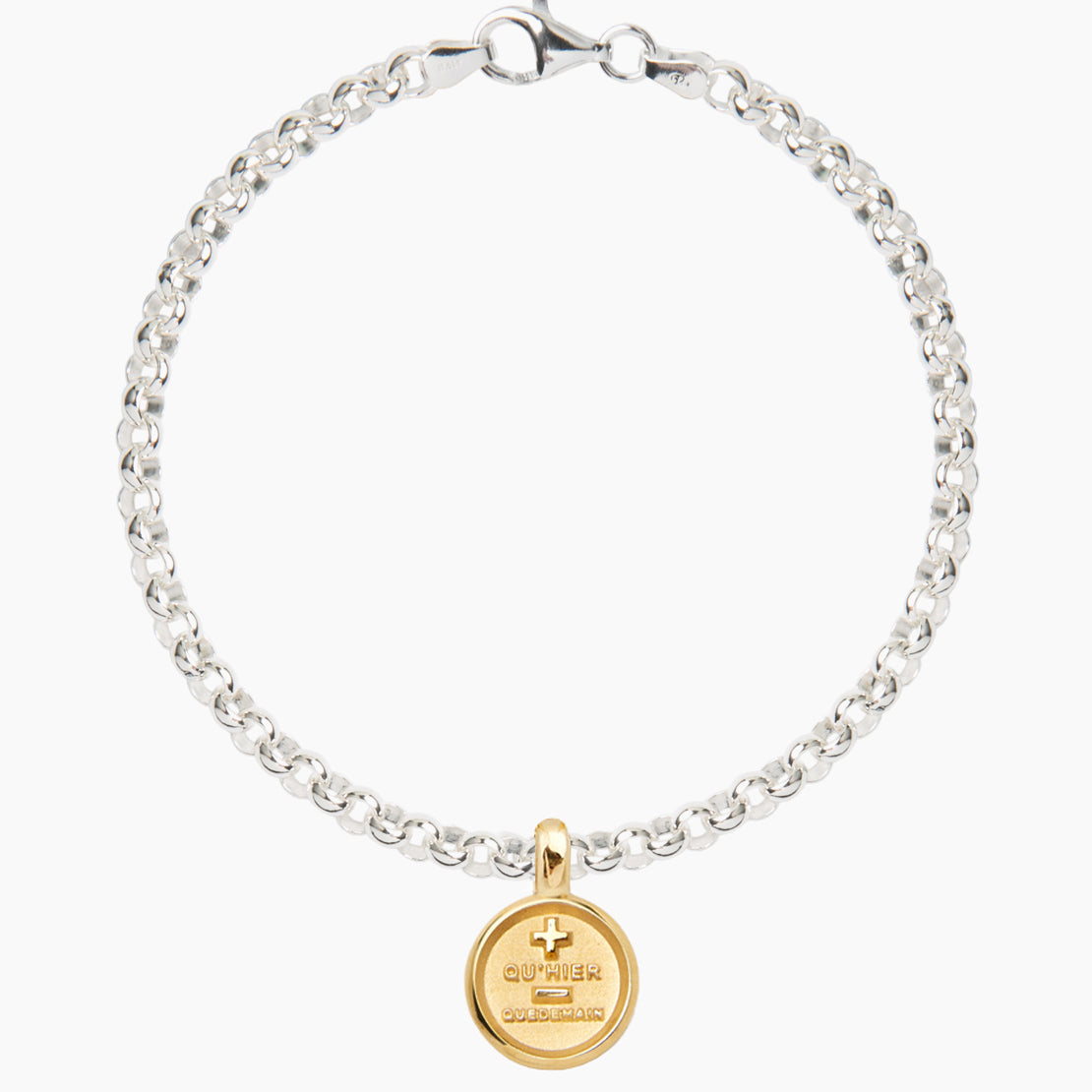 Small Gold Que Demain Disc on Silver Belcher Bracelet