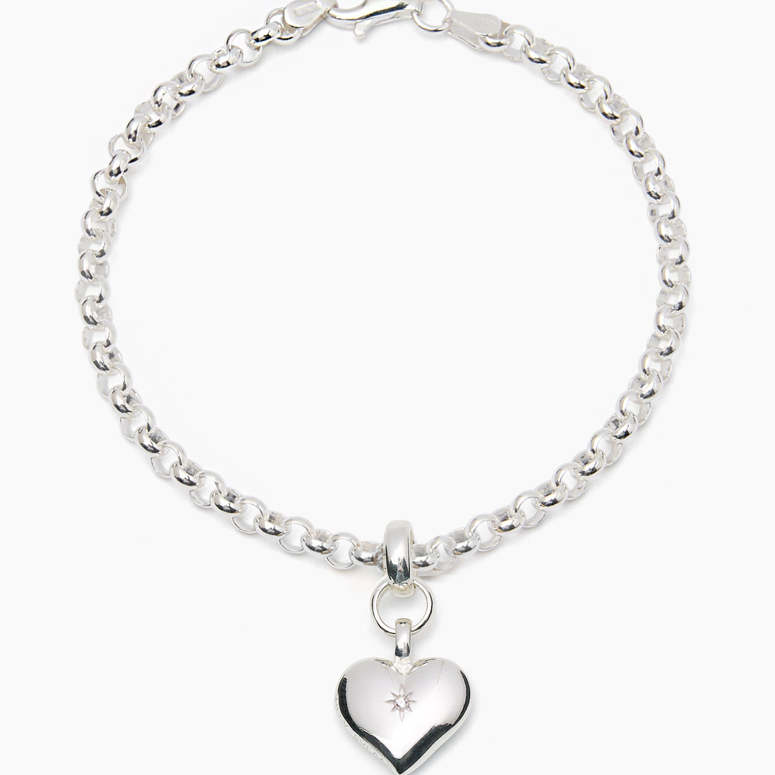 Small Silver Heart on Silver Belcher Bracelet