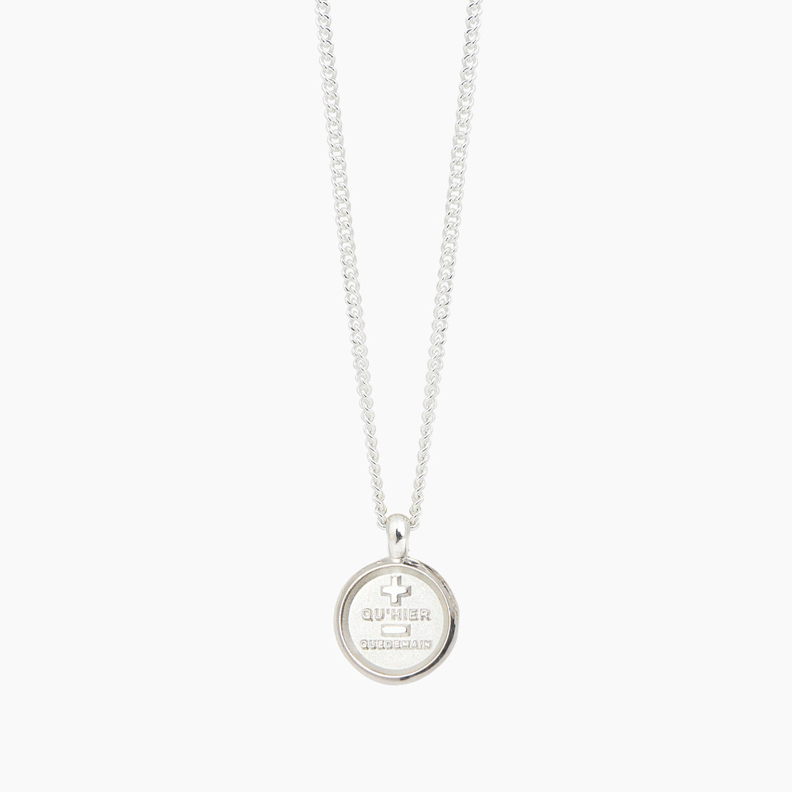 Small Silver Que Demain Disc on Fine Curb Chain