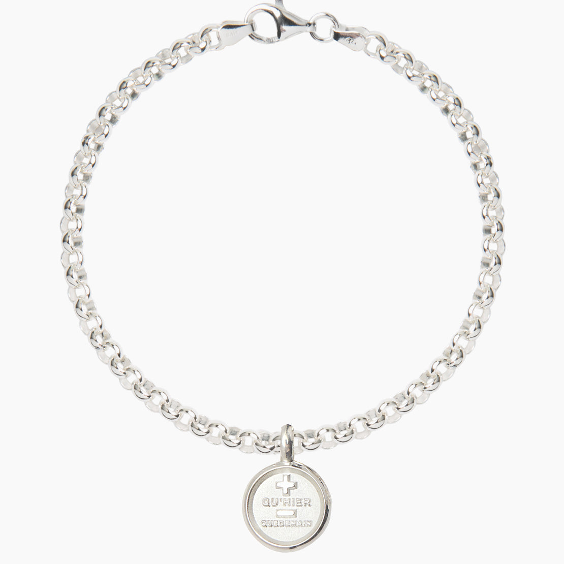 Small Silver Que Demain Disc on Silver Belcher Bracelet