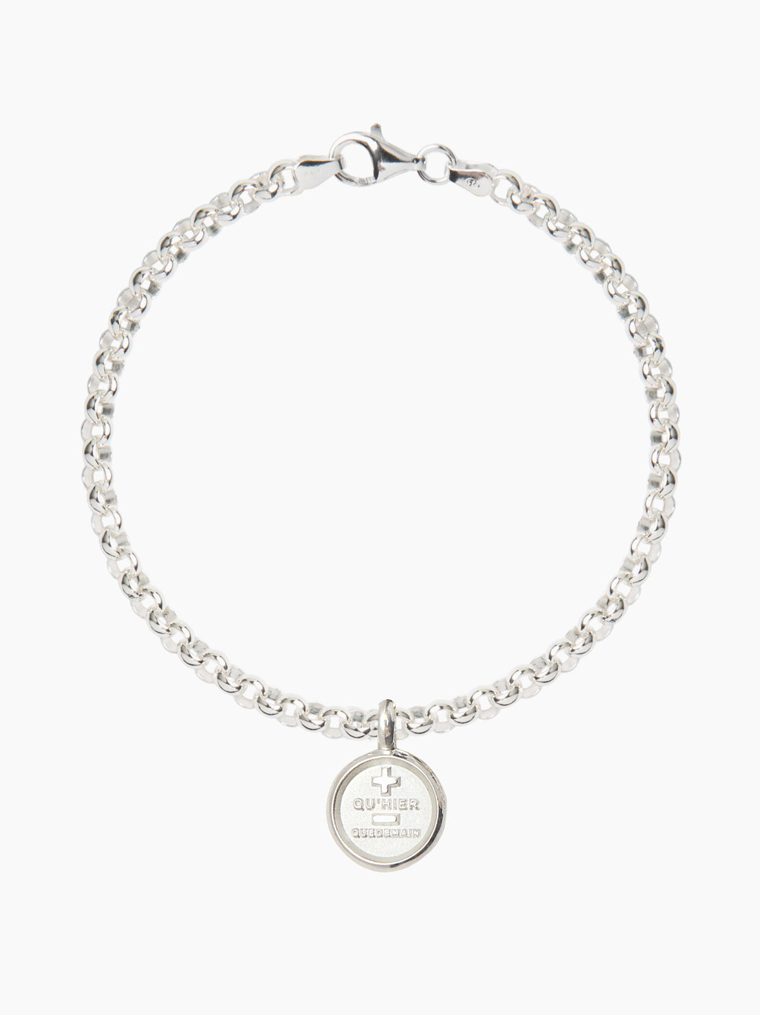 Small Silver Que Demain Disc on Silver Belcher Bracelet