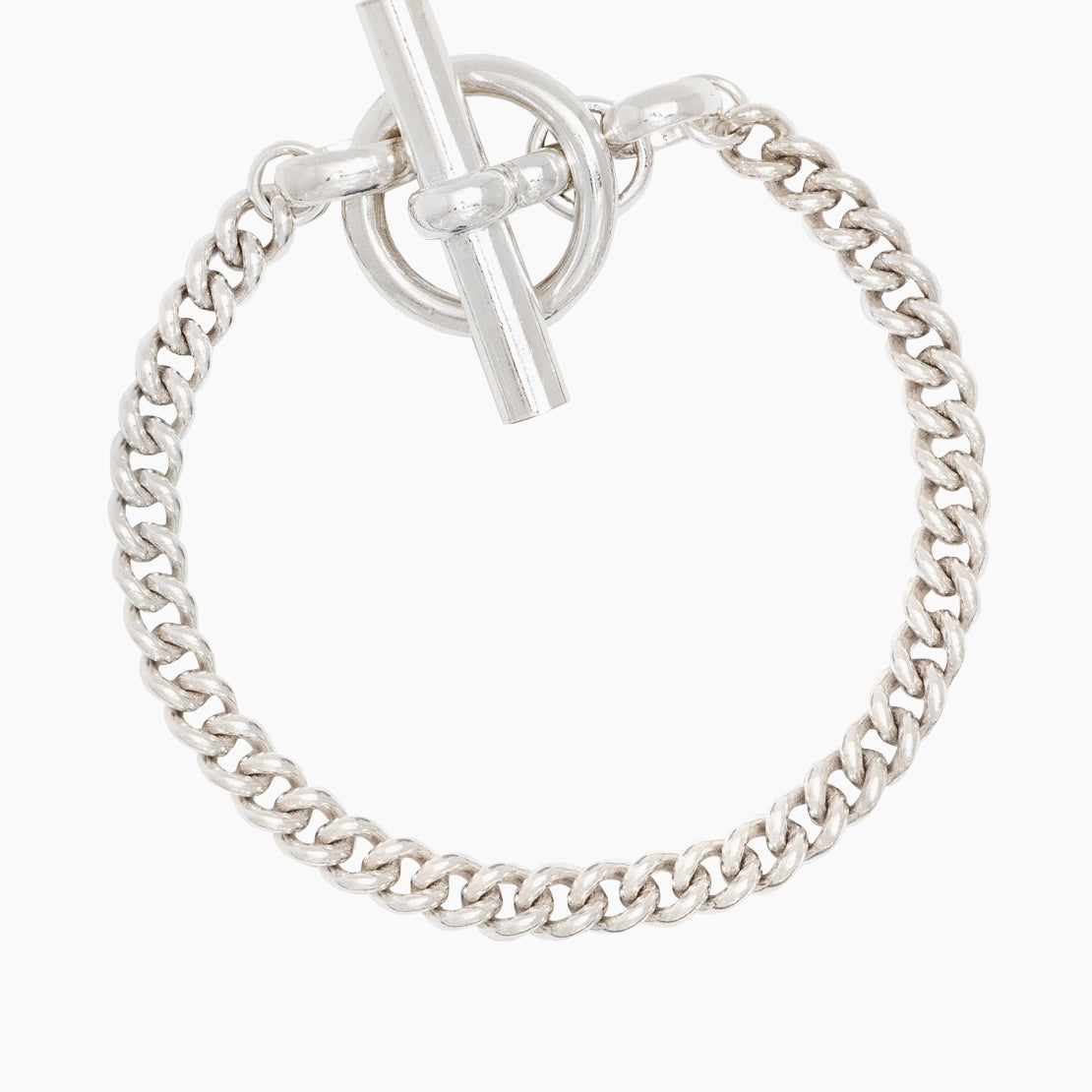 T-Bar Clasp Silver Curb Link Bracelet