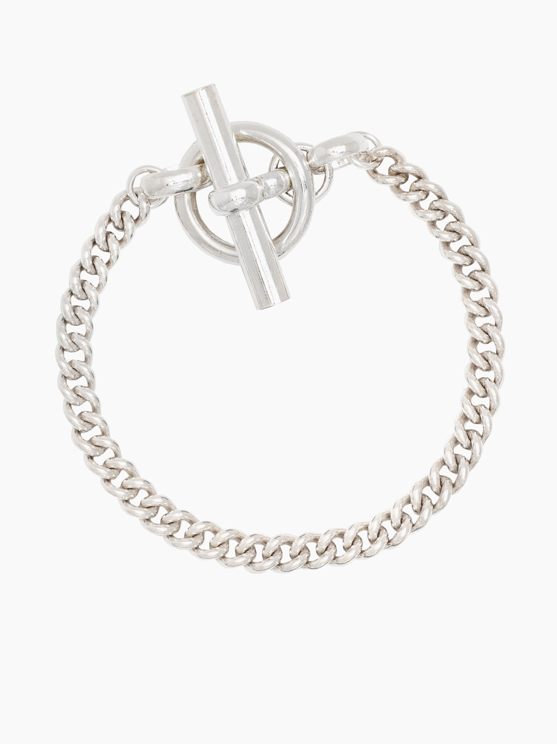 T-Bar Clasp Silver Curb Link Bracelet