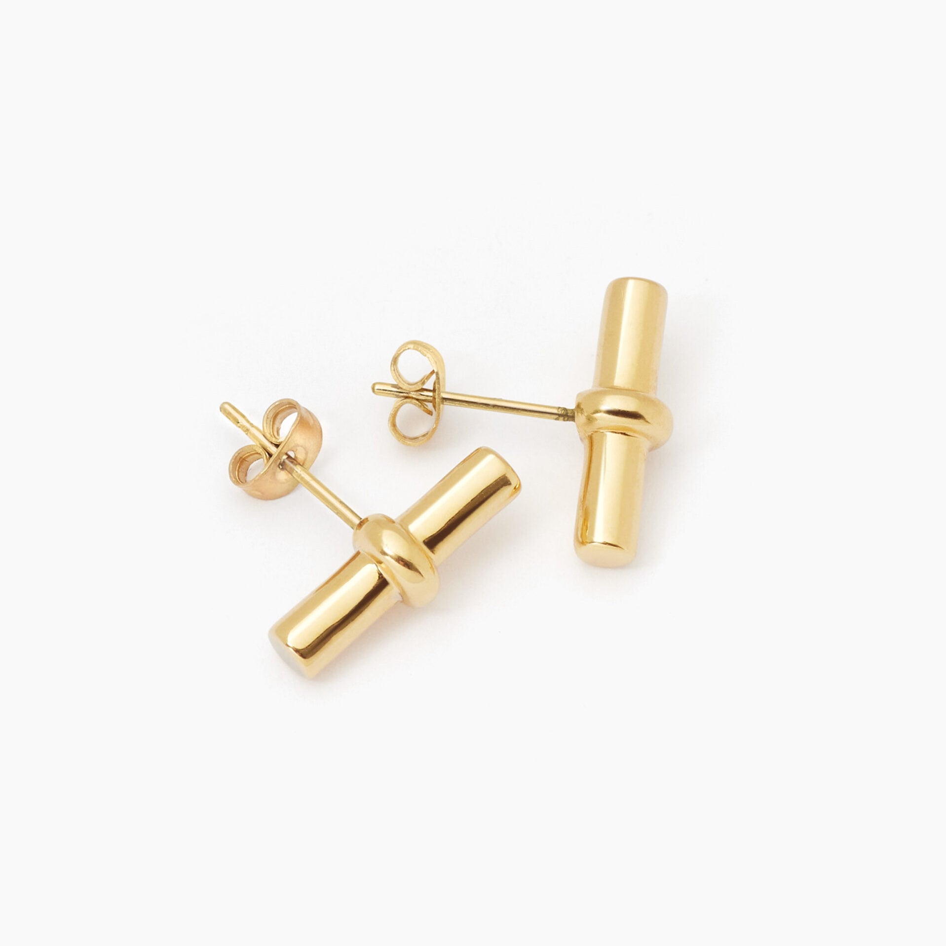 Gold T-Bar Stud Earrings