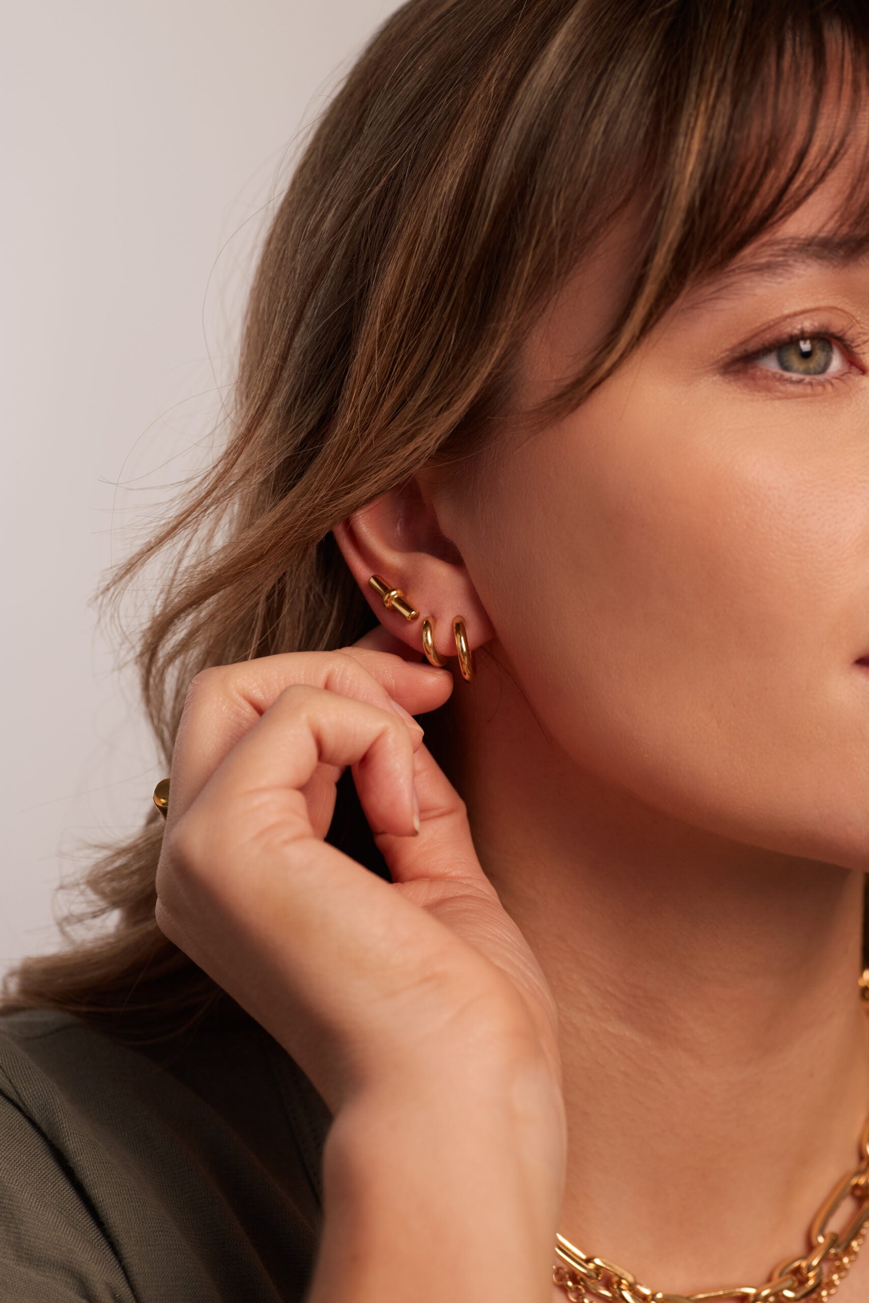 Gold T-Bar Stud Earrings
