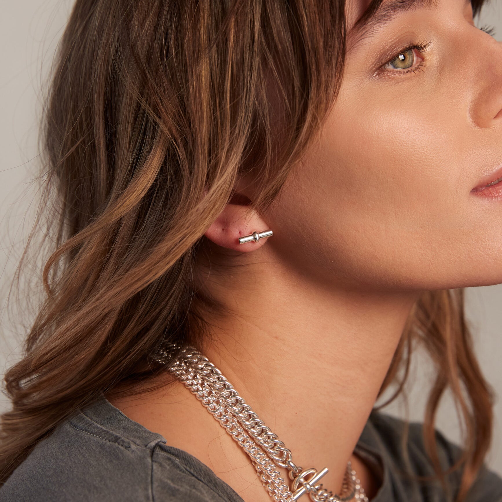 Silver T-Bar Stud Earrings