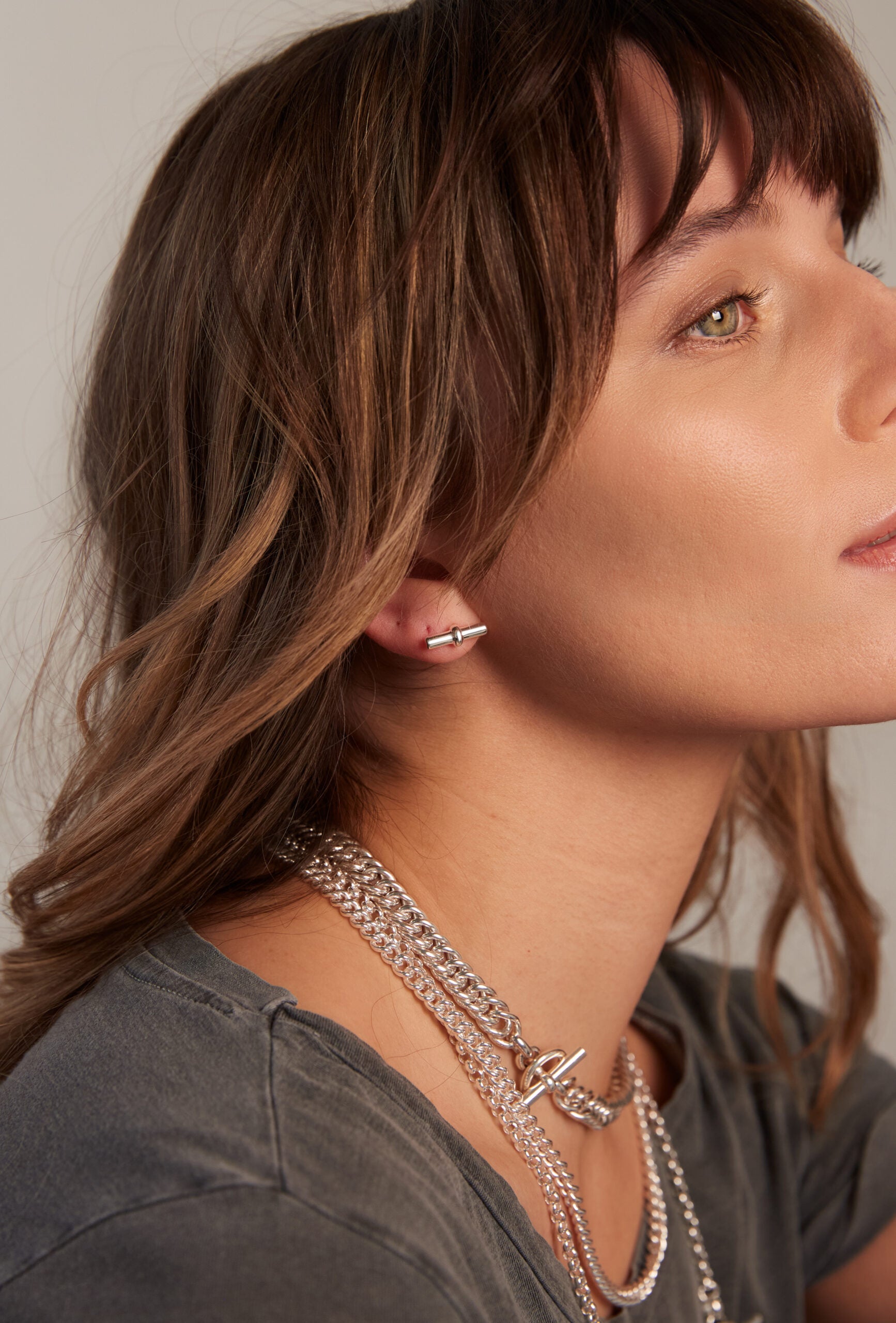 Silver T-Bar Stud Earrings