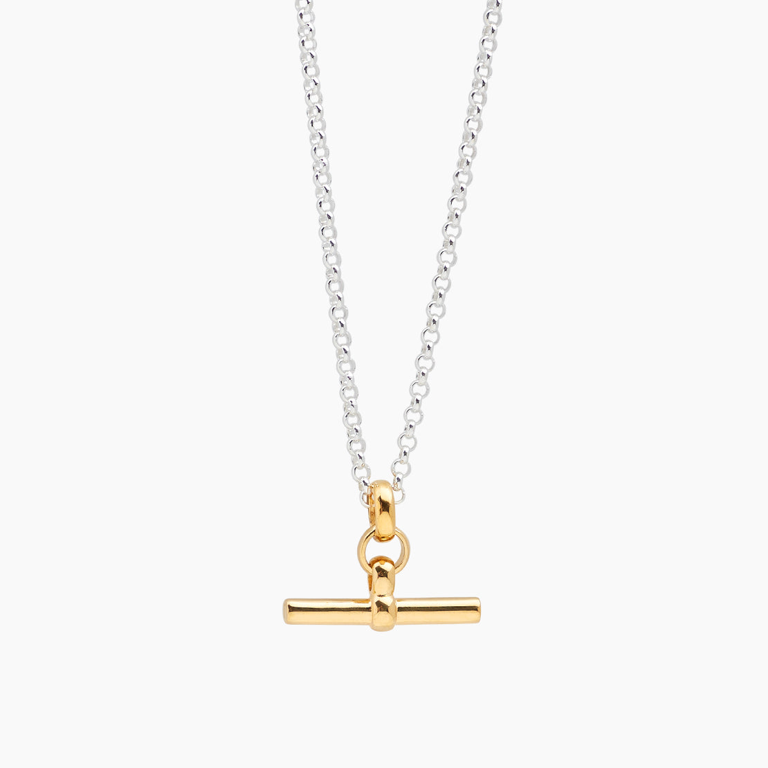 Gold T-Bar On Silver Belcher Chain