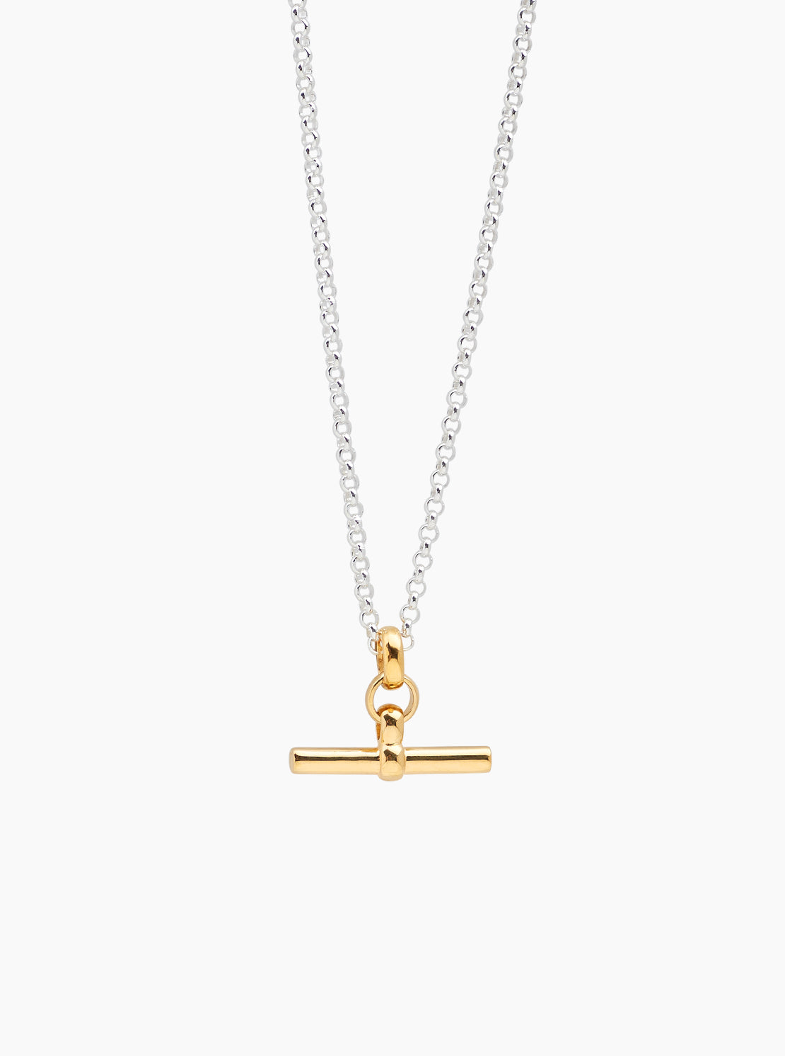 Gold T-Bar On Silver Belcher Chain