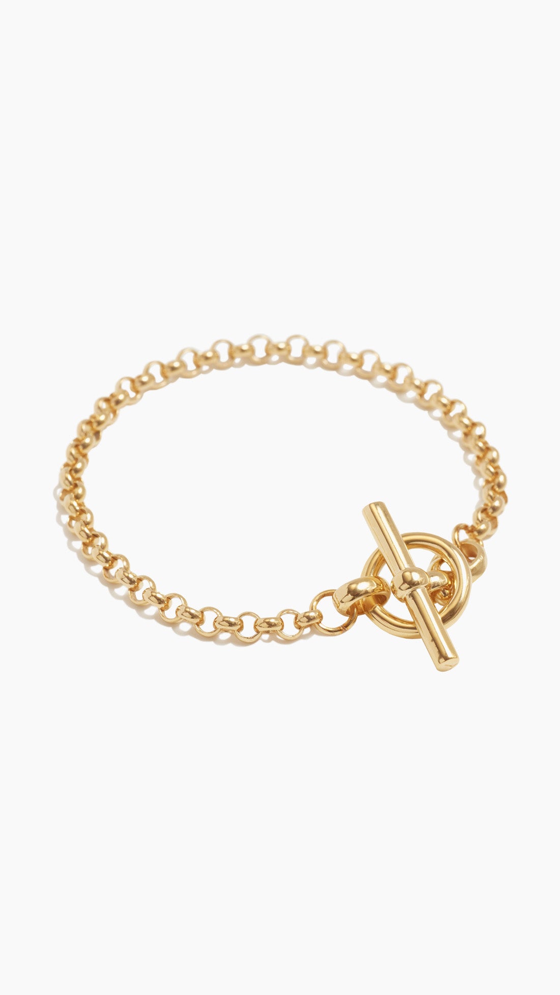Small Gold T-bar Clasp on Belcher Chain Bracelet