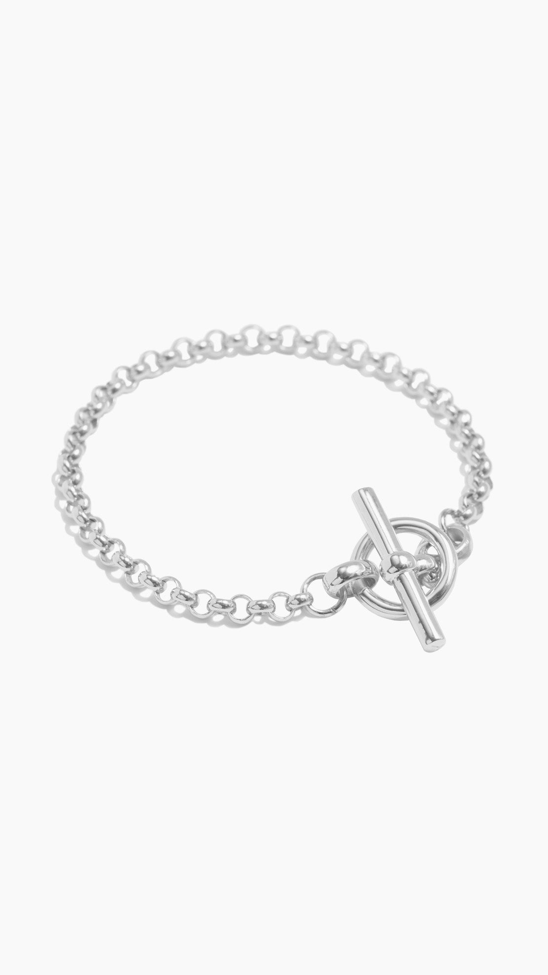 Small Silver T-bar Clasp on Belcher Chain Bracelet