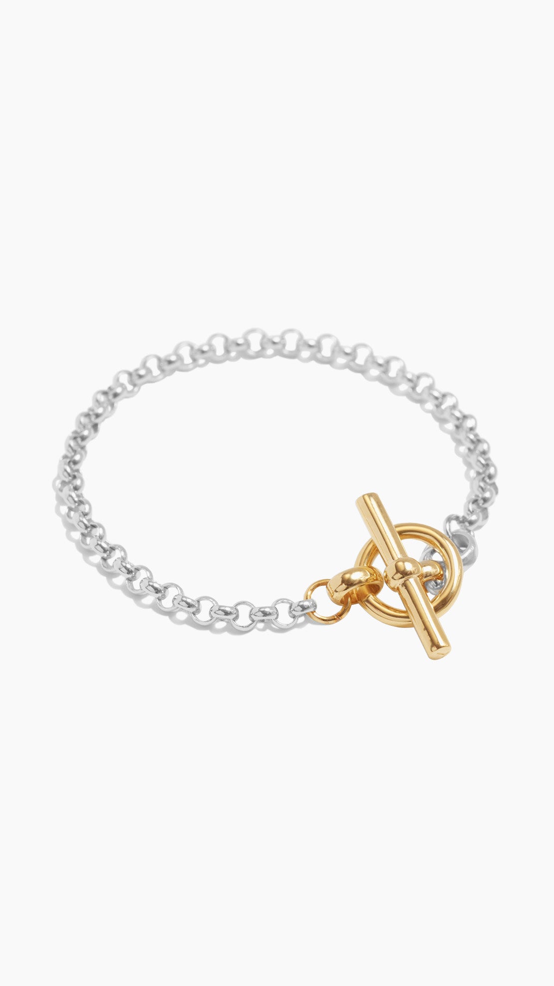 Small Silver and Gold T-bar Clasp on Belcher Chain Bracelet