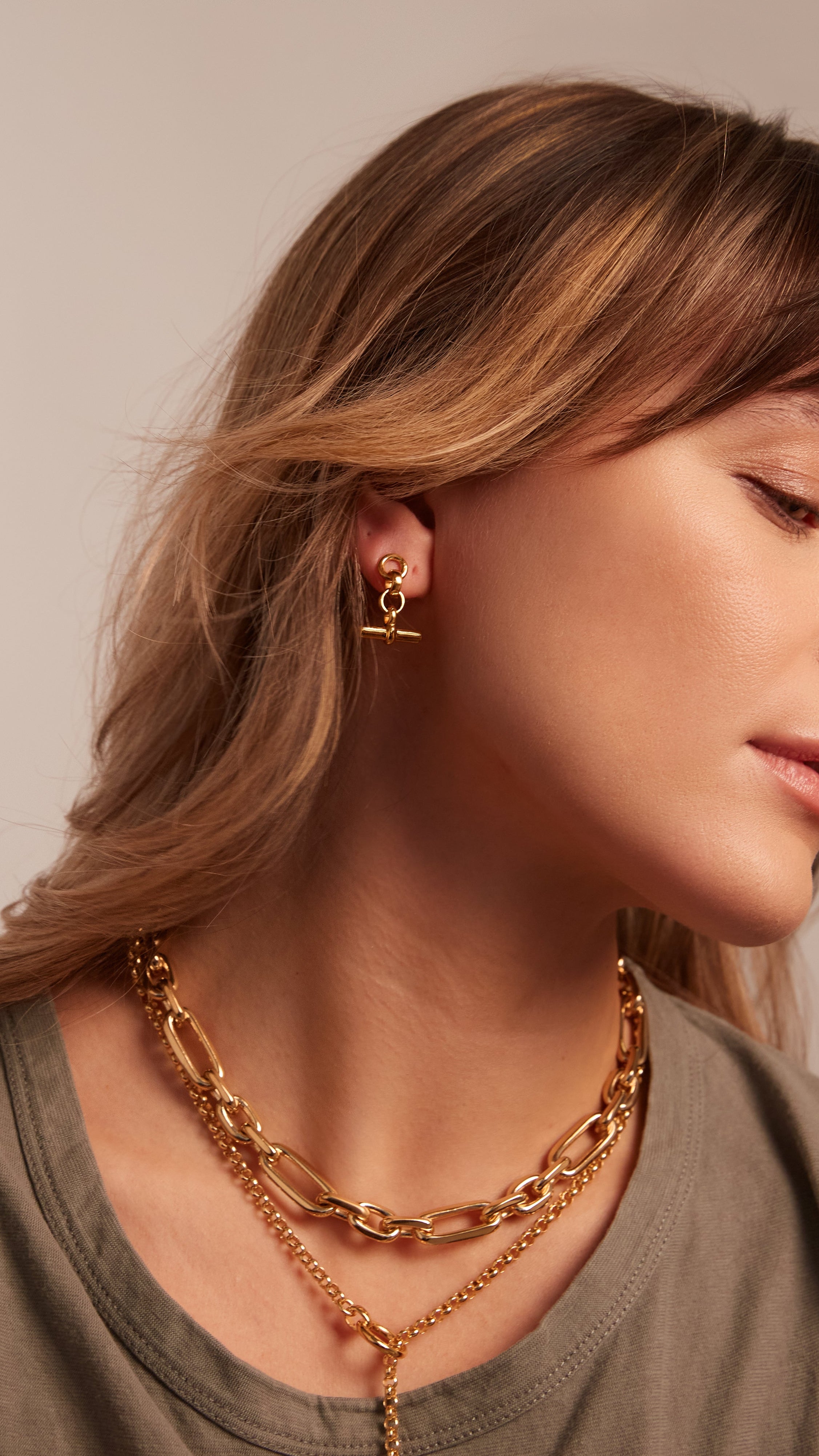 Gold T-Bar Drop Earrings