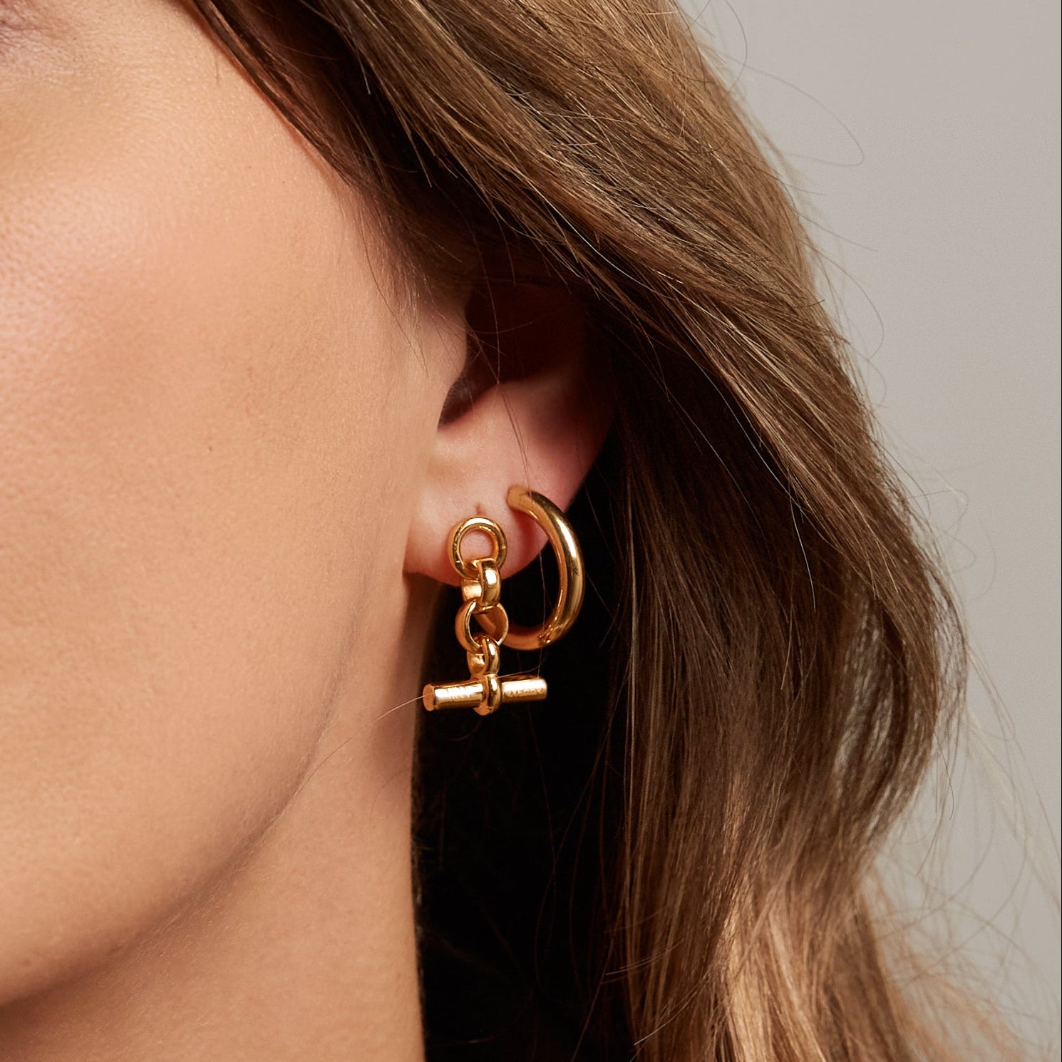 Gold T-Bar Drop Earrings