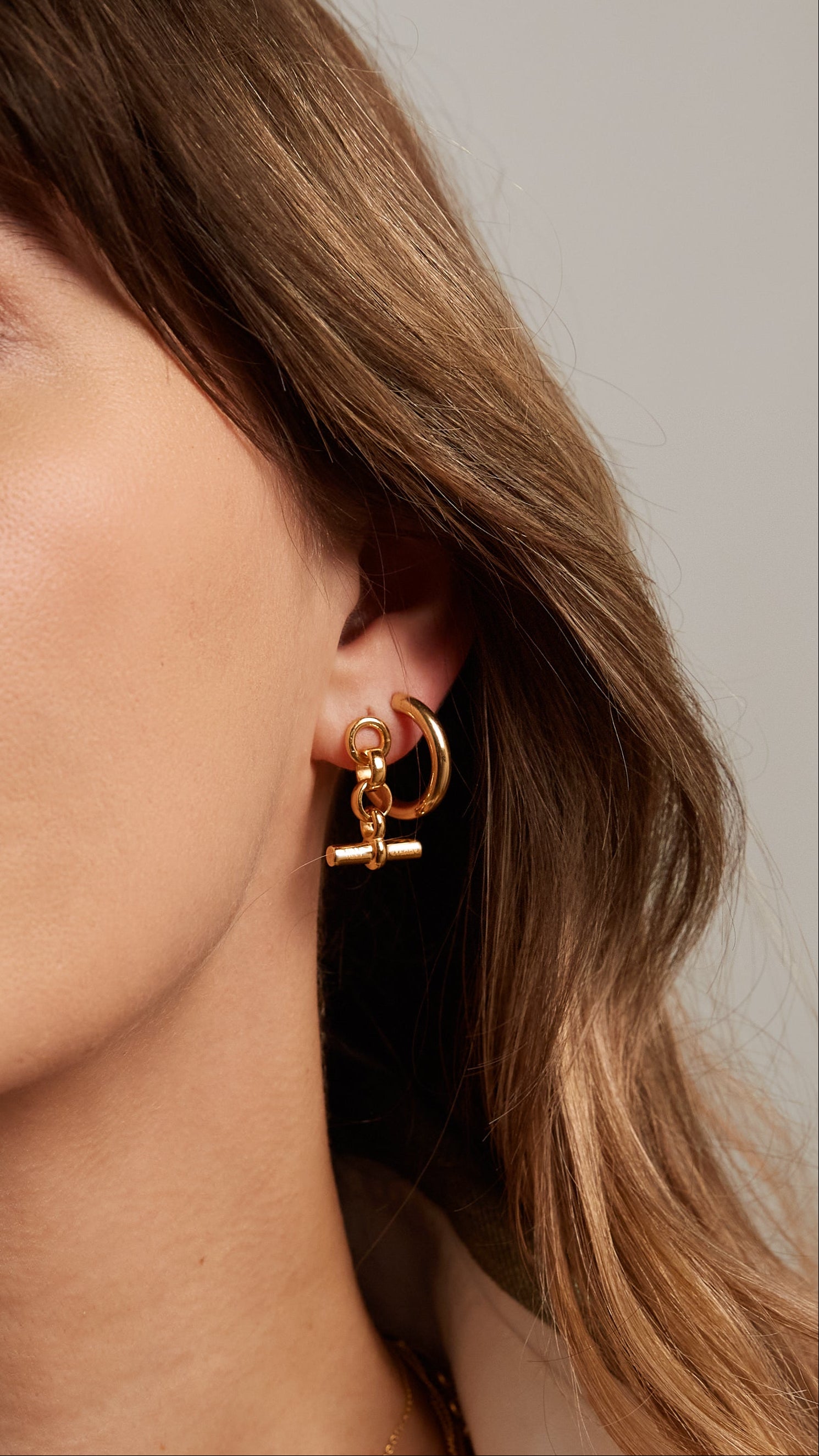Gold T-Bar Drop Earrings