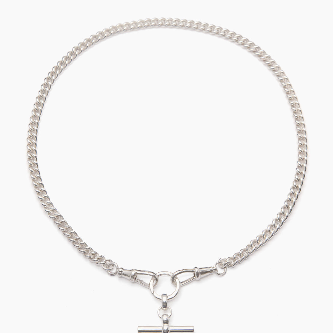 Small Silver T-bar on Slim Curb Clipt Necklace