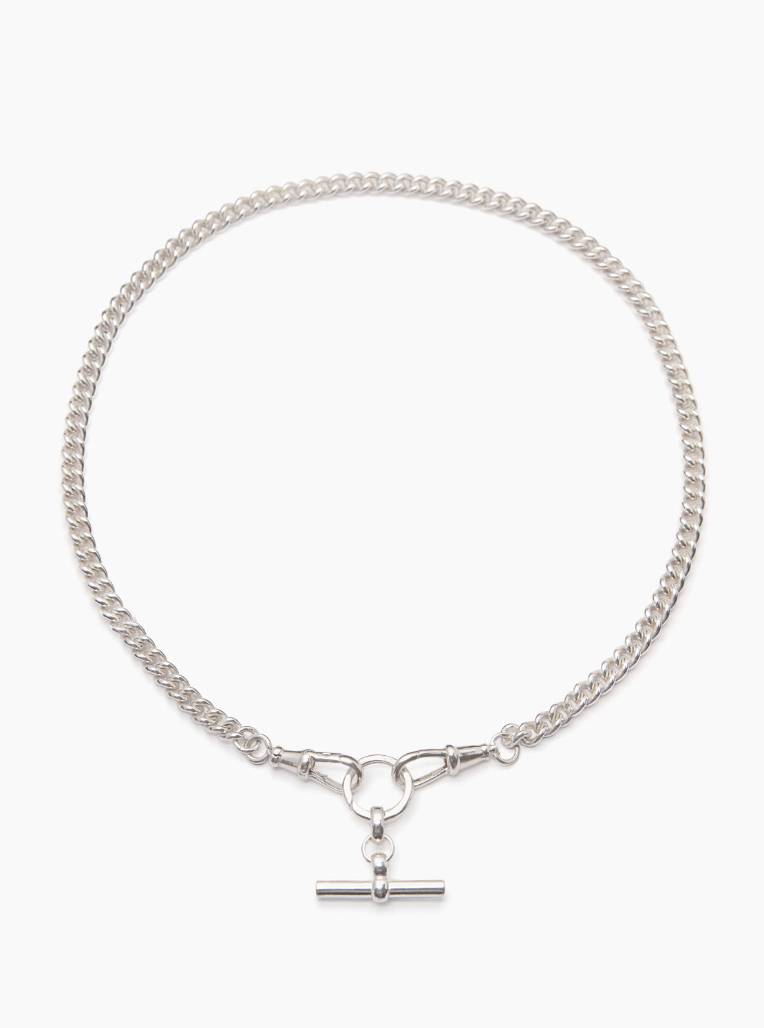 Small Silver T-bar on Slim Curb Clipt Necklace