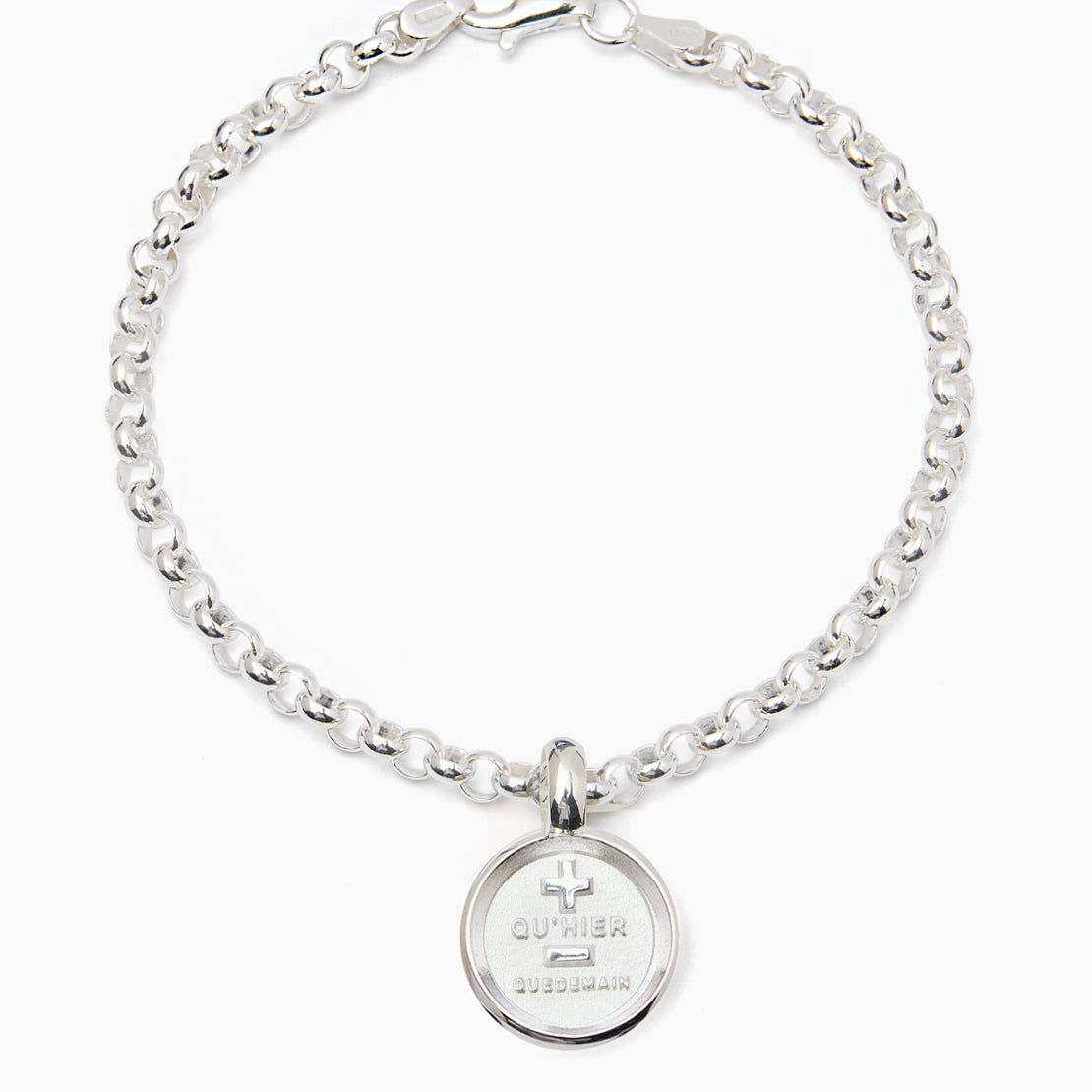 Small Silver Que Demain Disc on Belcher Bracelet