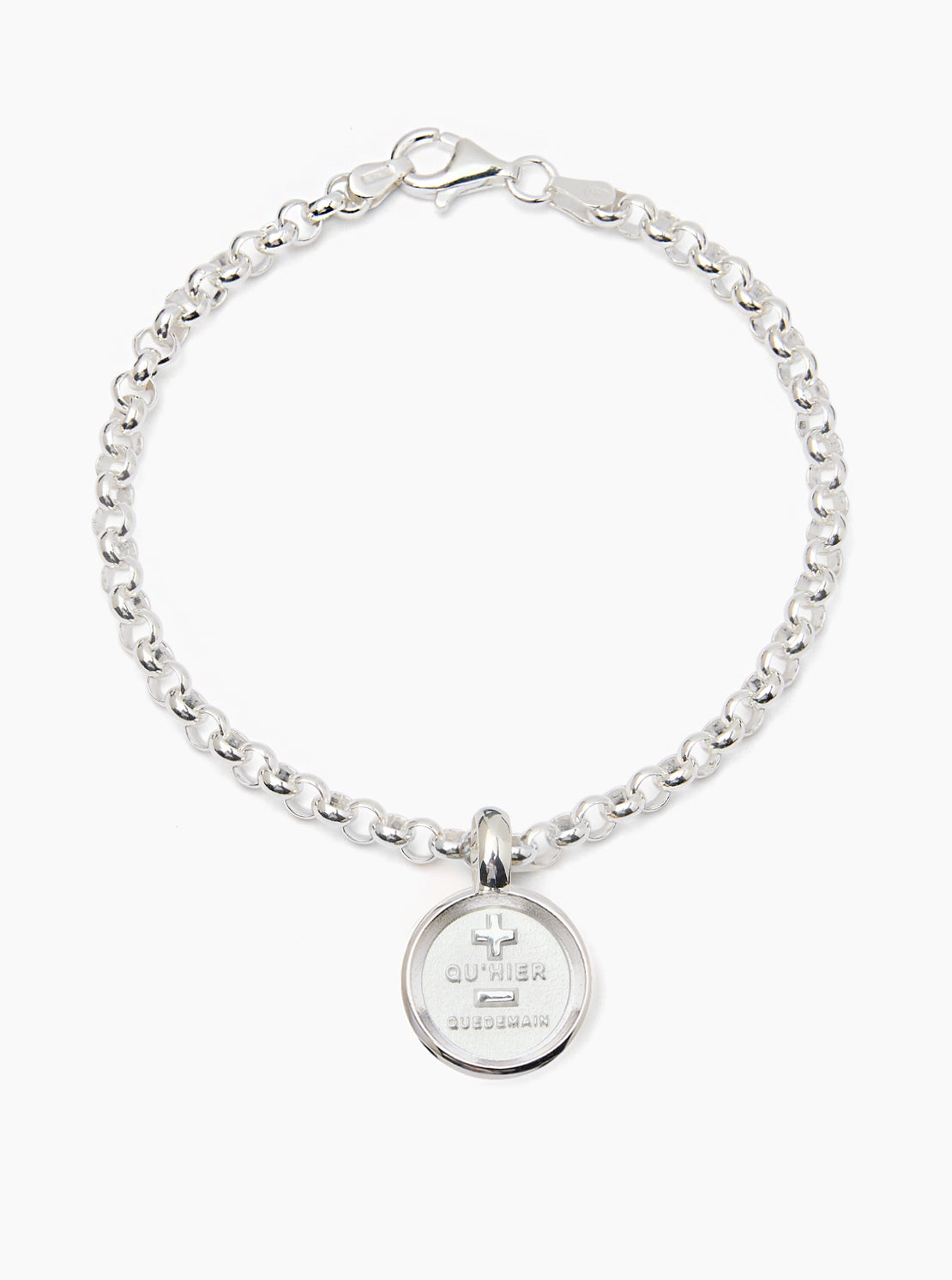 Small Silver Que Demain Disc on Belcher Bracelet