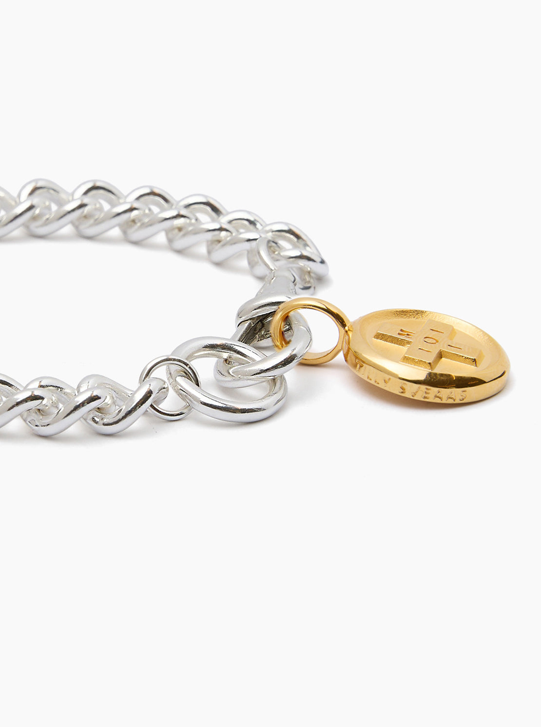Large Mixed Metal Moi + Toi Disc on Large Curb Clipt Bracelet