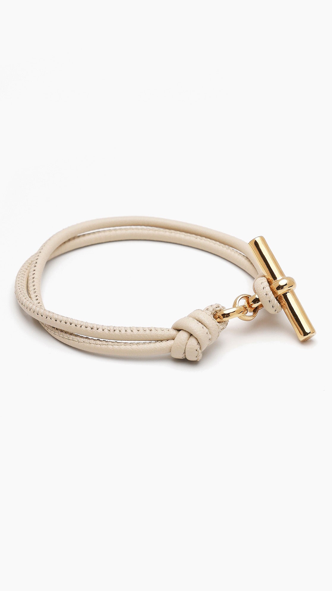 Gold T-Bar on Champagne Leather Bracelet