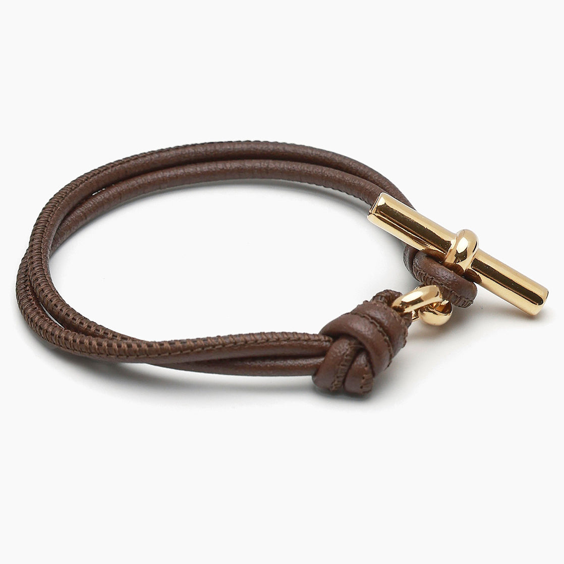 Gold T-Bar on Dark Brown Leather Bracelet