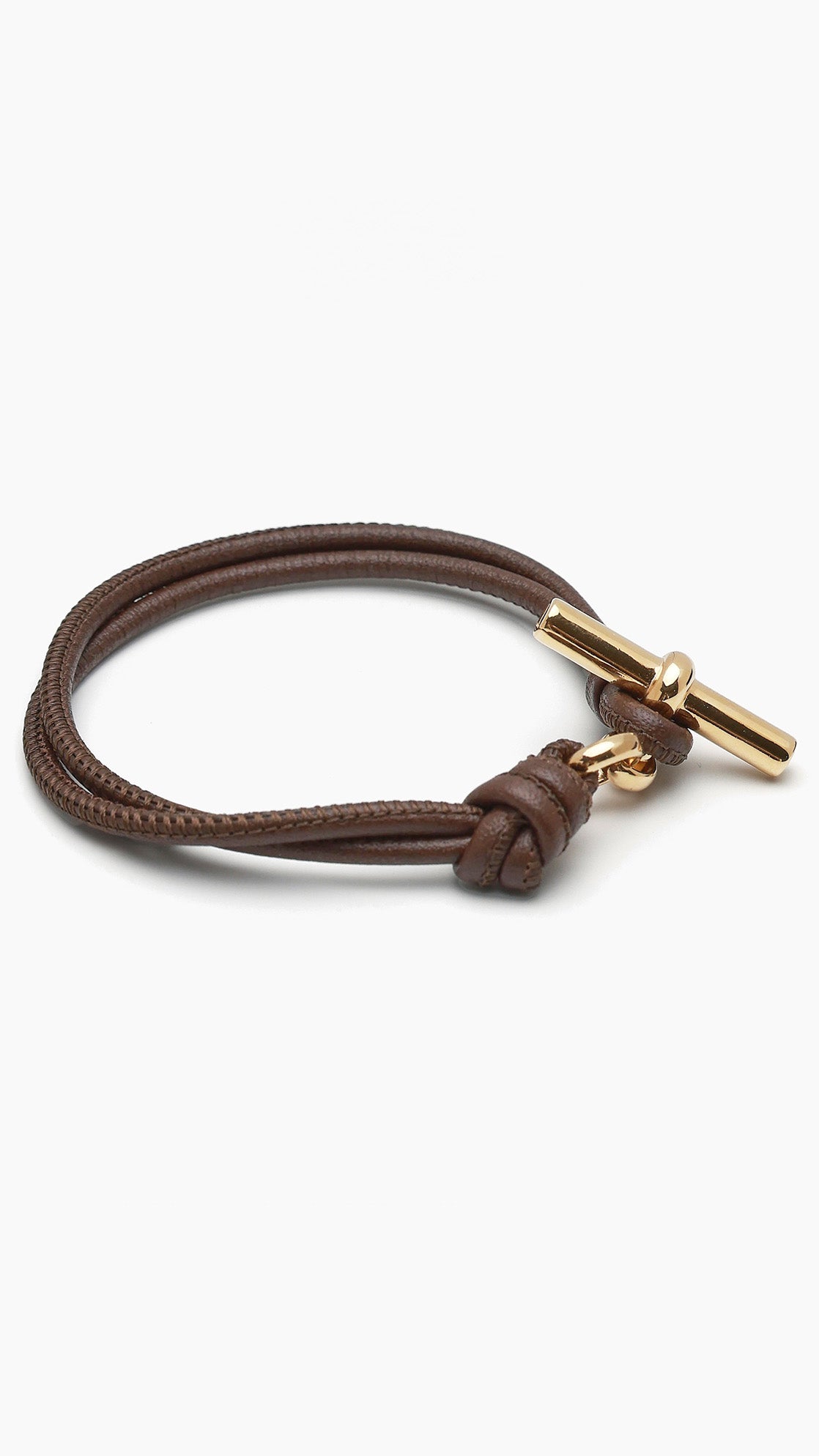 Gold T-Bar on Dark Brown Leather Bracelet