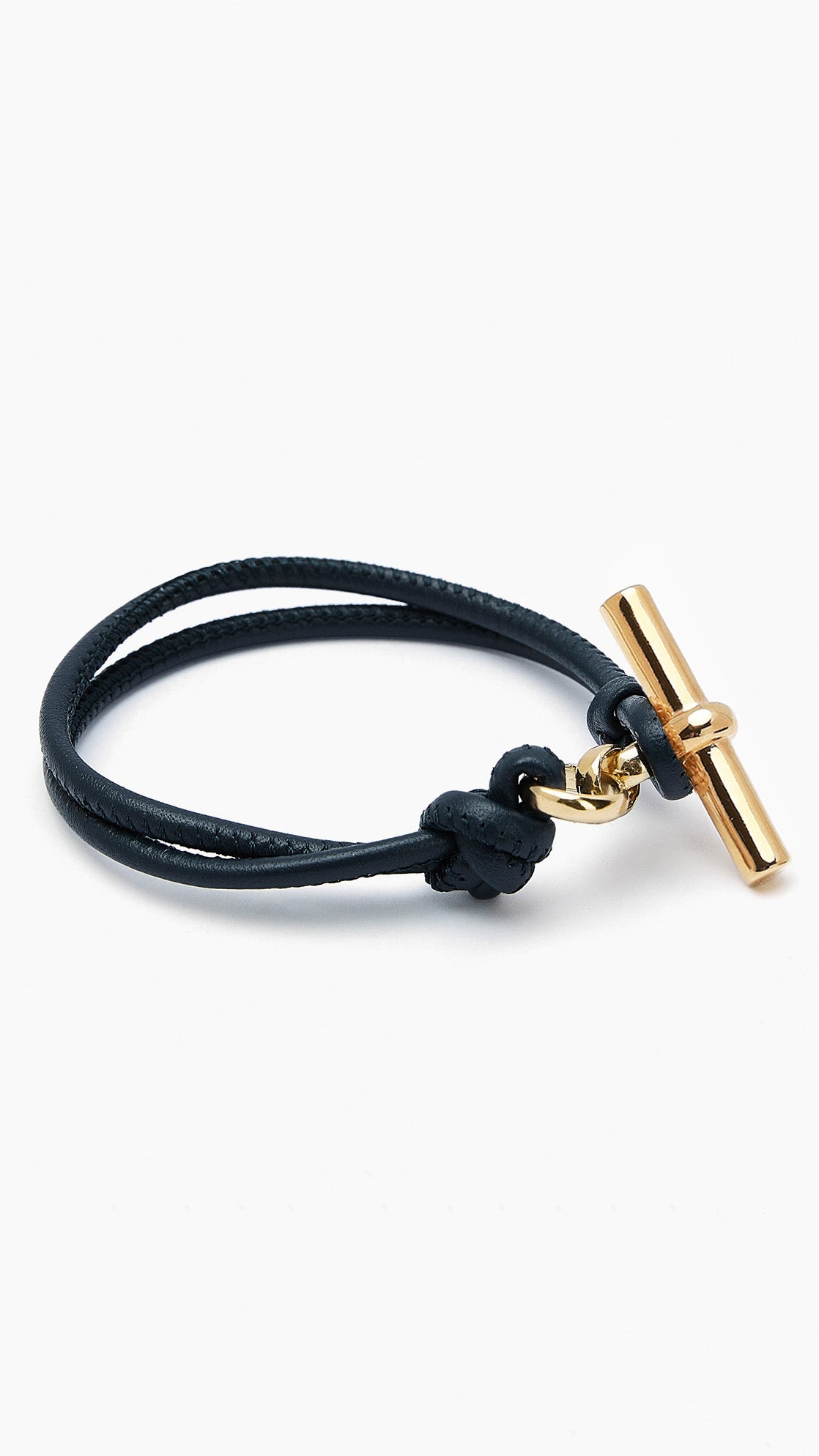 Gold T-Bar on Noir Leather Bracelet