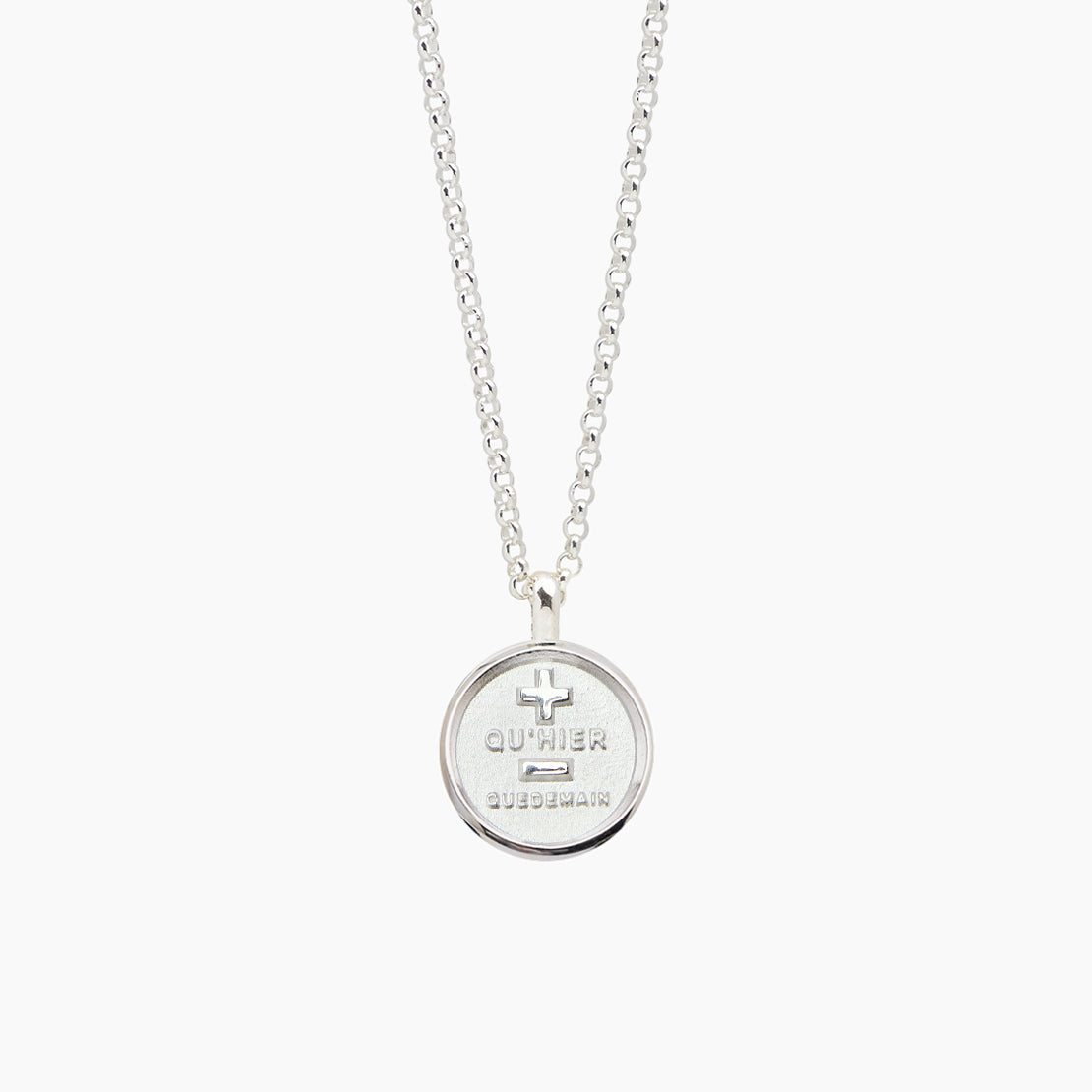 Large Silver Que Demain Disc on Belcher Chain