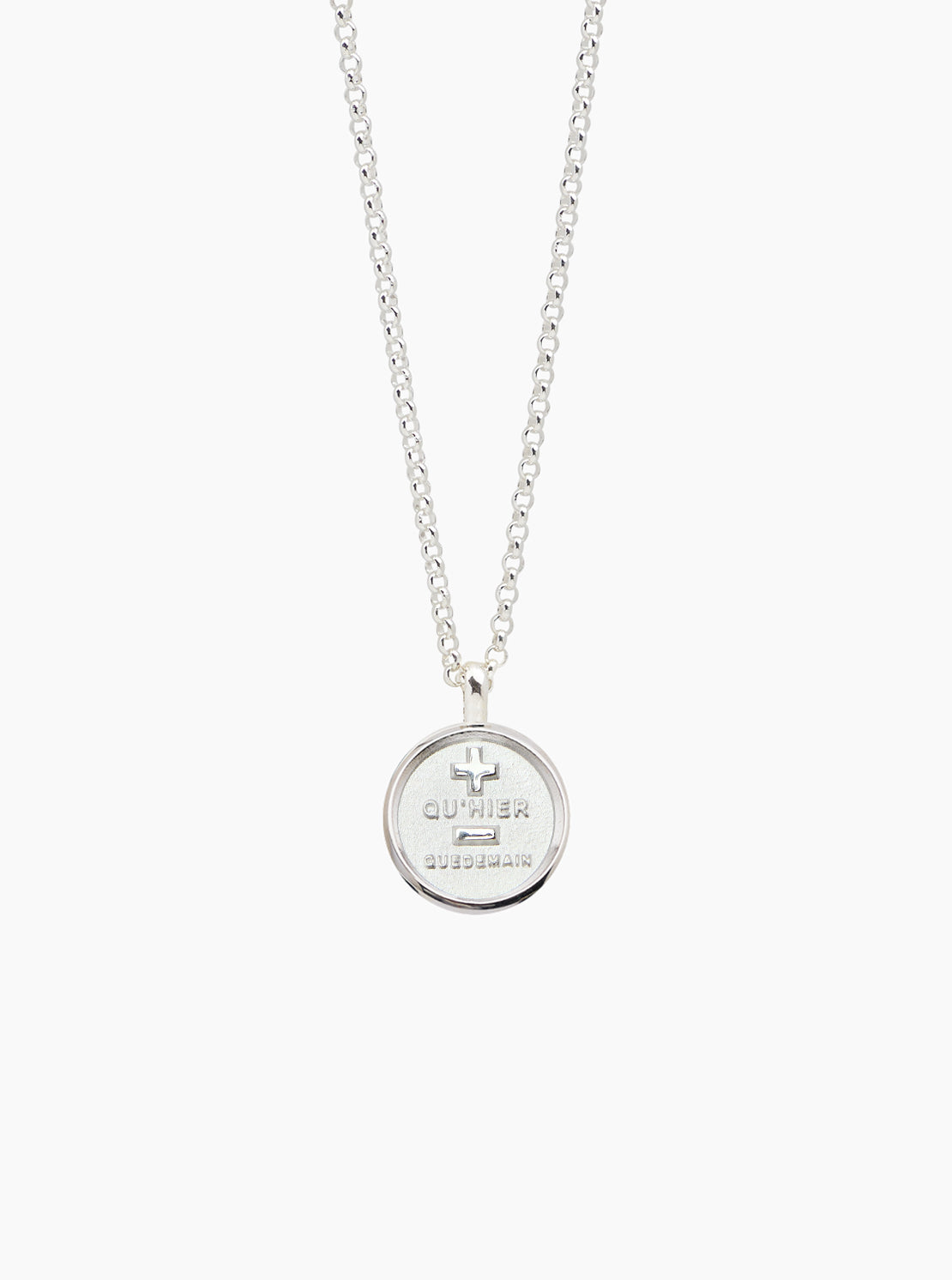 Large Silver Que Demain Disc on Belcher Chain