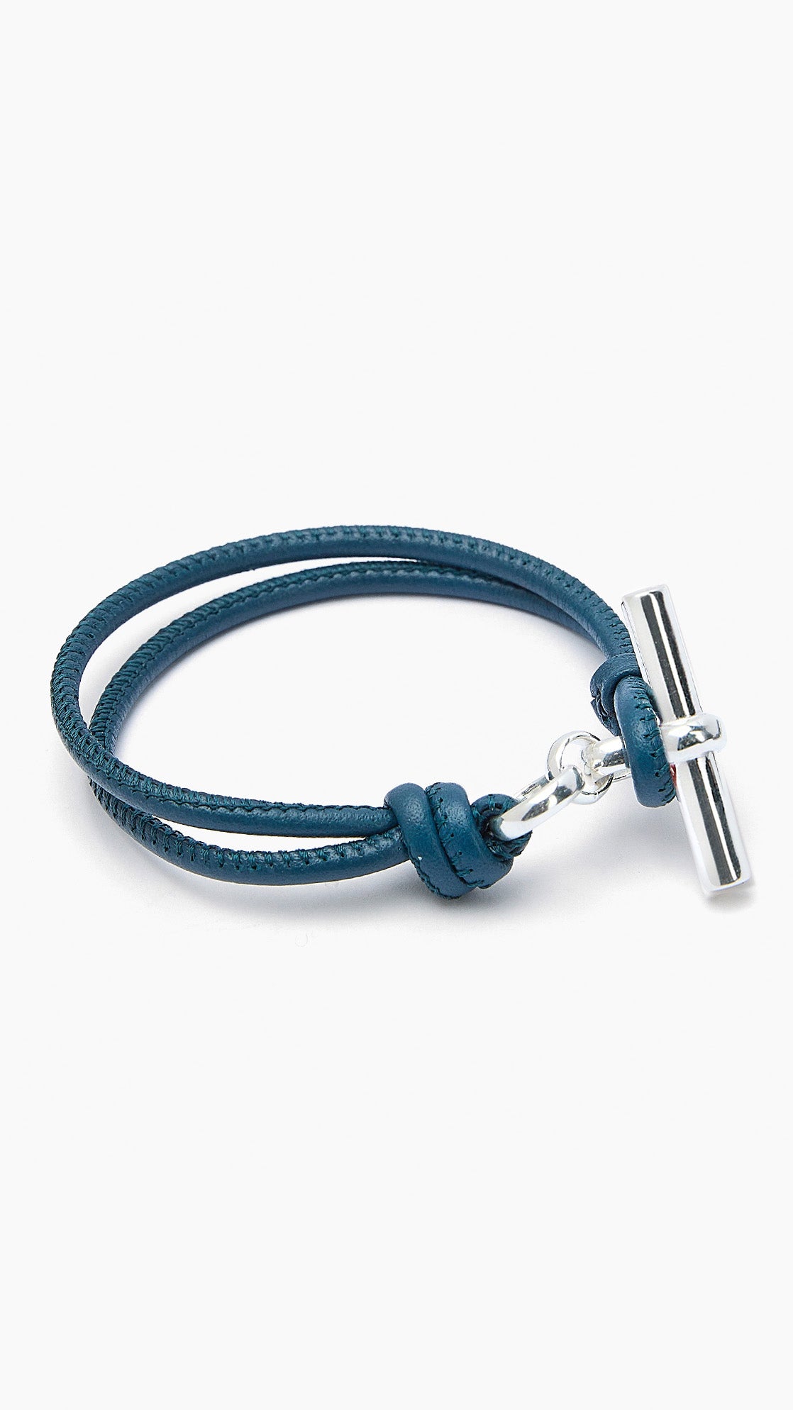 Silver T-Bar on Navy Leather Bracelet