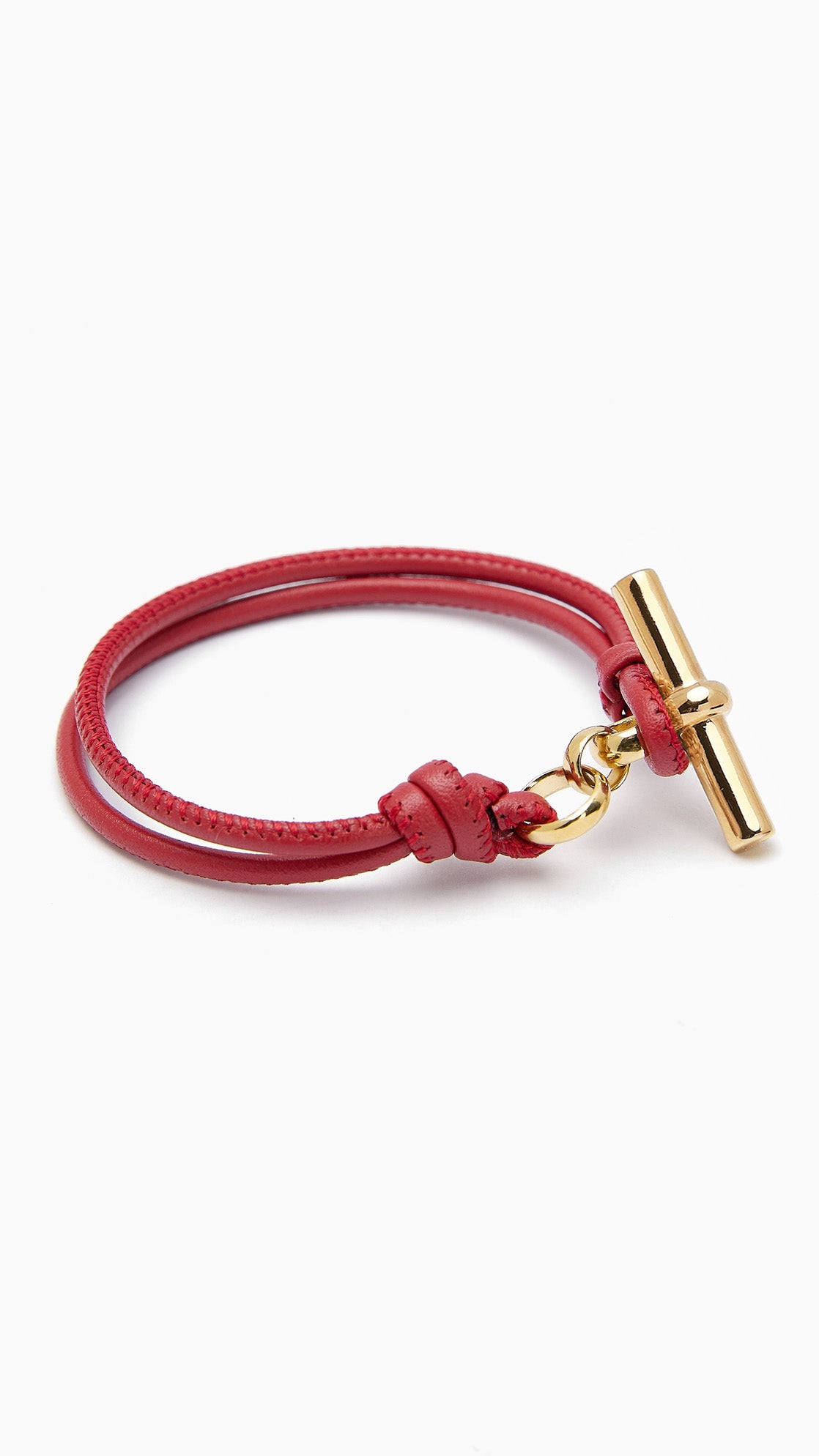 Gold T-Bar on Red Leather Bracelet