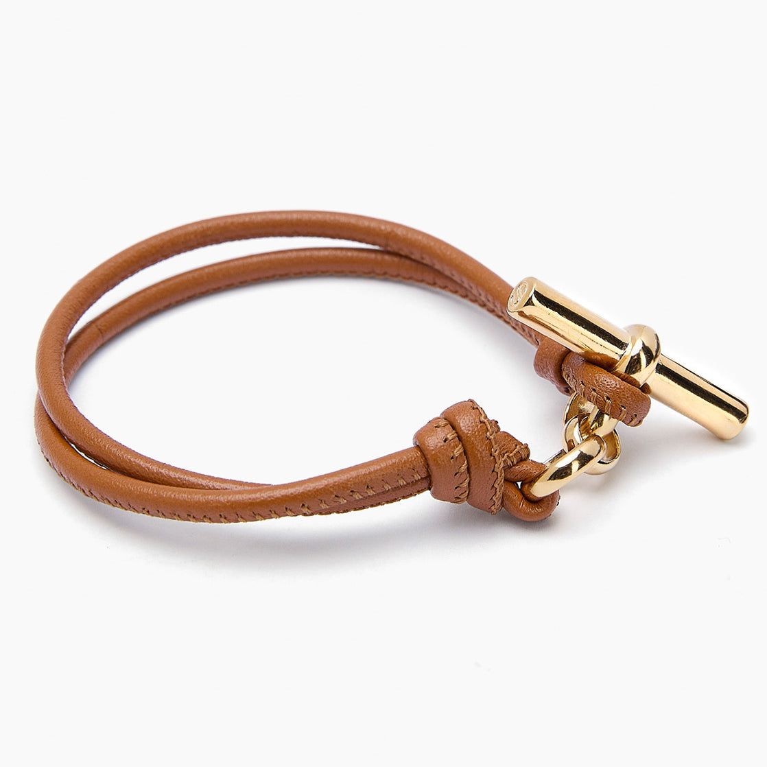Gold T-Bar on Tan Leather Bracelet