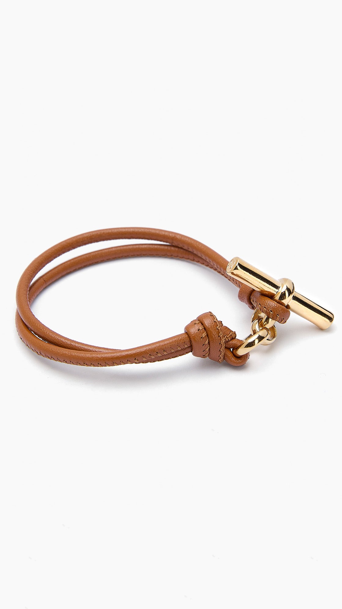 Gold T-Bar on Tan Leather Bracelet