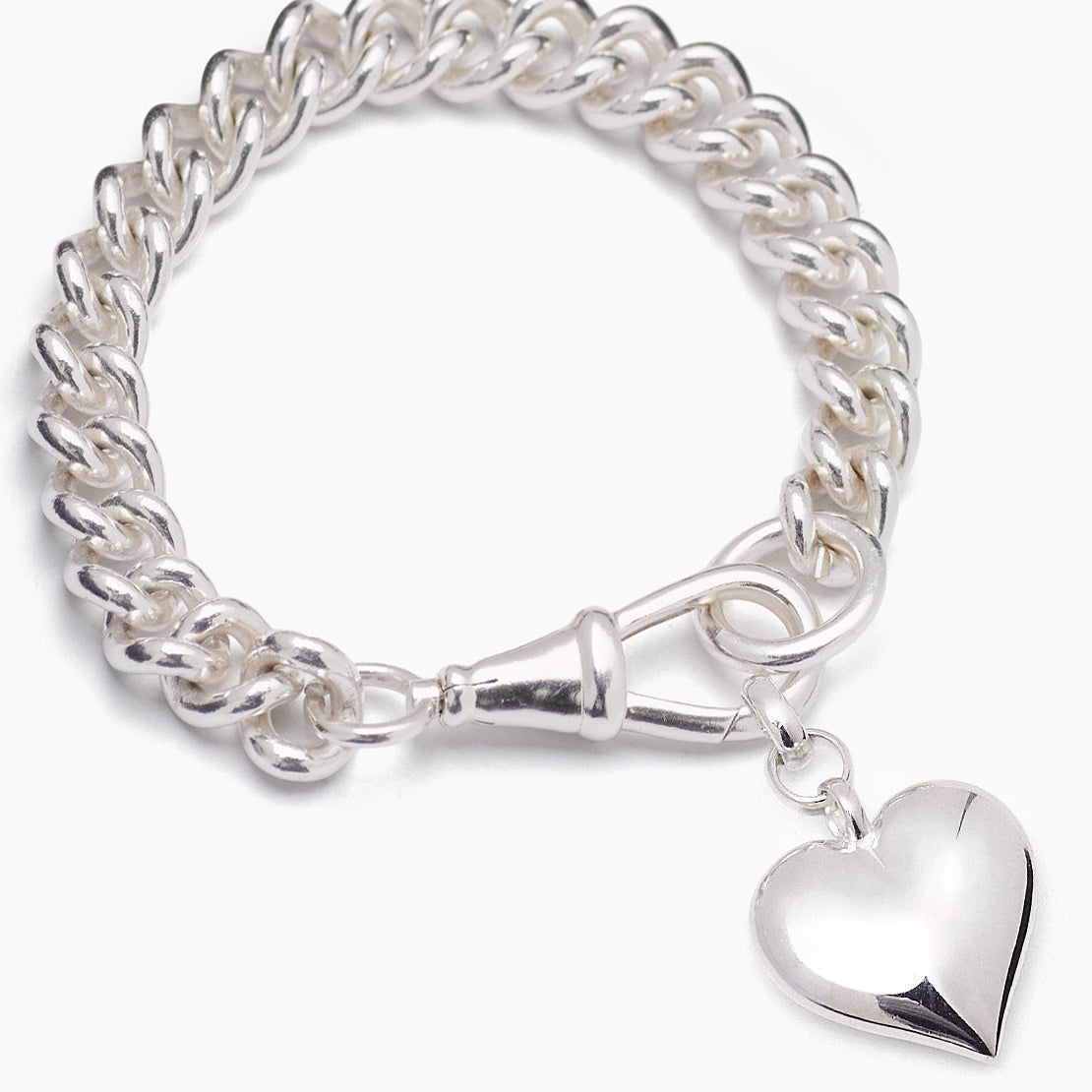 Large Silver Heart on Large Curb Clipt Bracelet