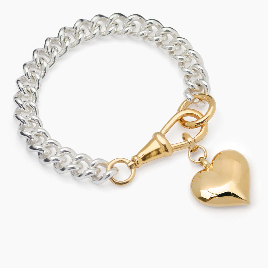 Mixed Metal Large Heart on Large Curb Clipt Bracelet