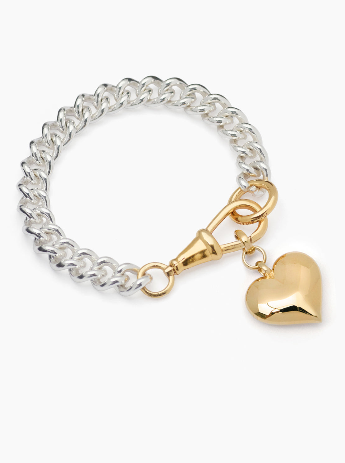 Mixed Metal Large Heart on Large Curb Clipt Bracelet