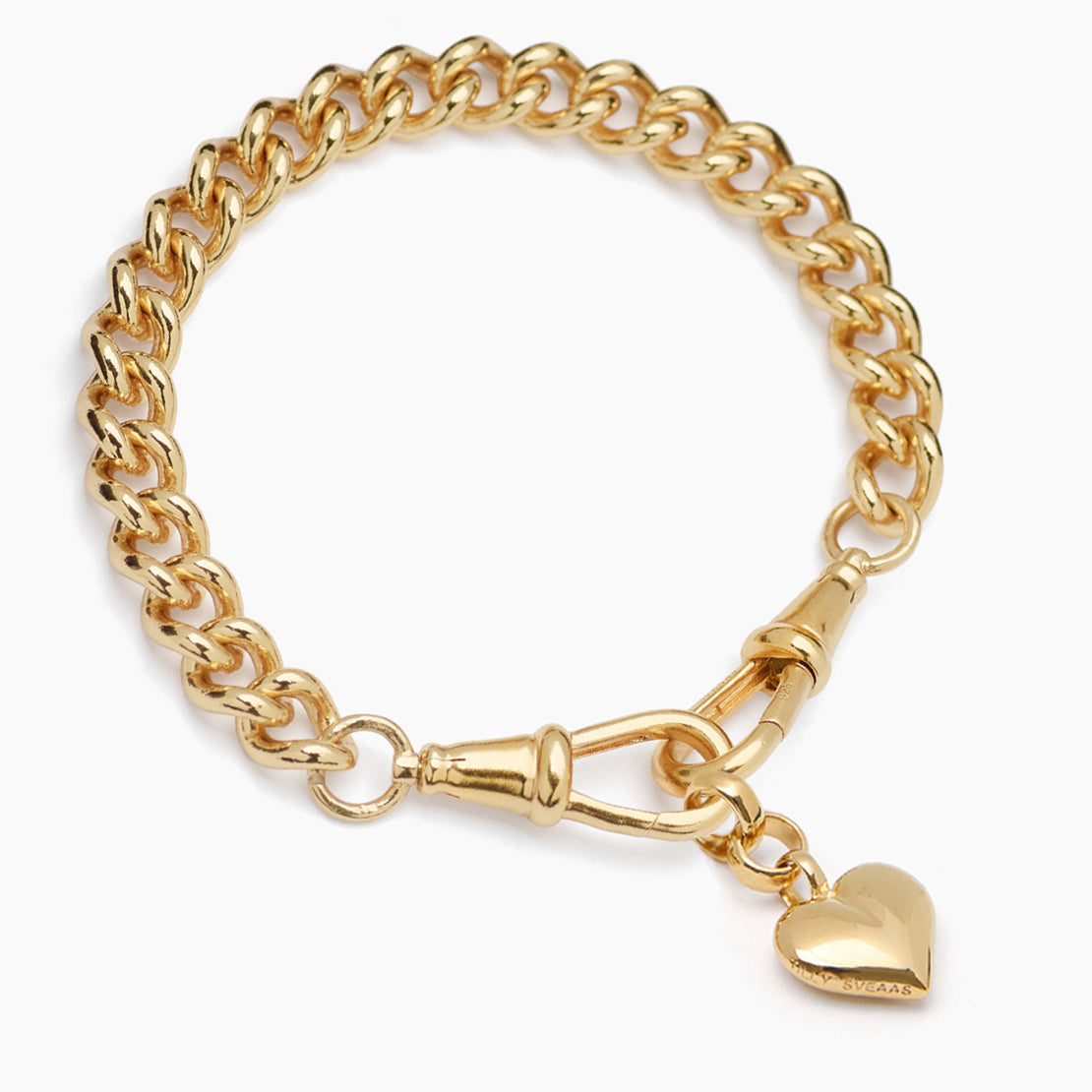 Small Gold Heart on Medium Curb Clipt Bracelet