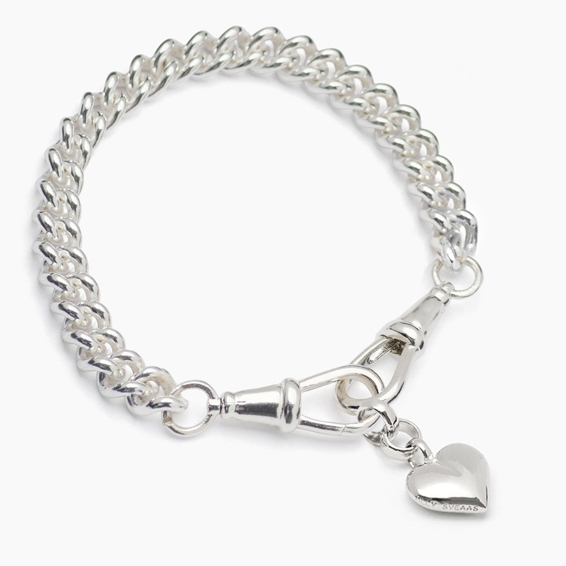 Small Silver Heart on Medium Curb Clipt Bracelet