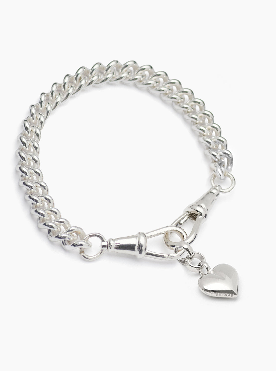 Small Silver Heart on Medium Curb Clipt Bracelet
