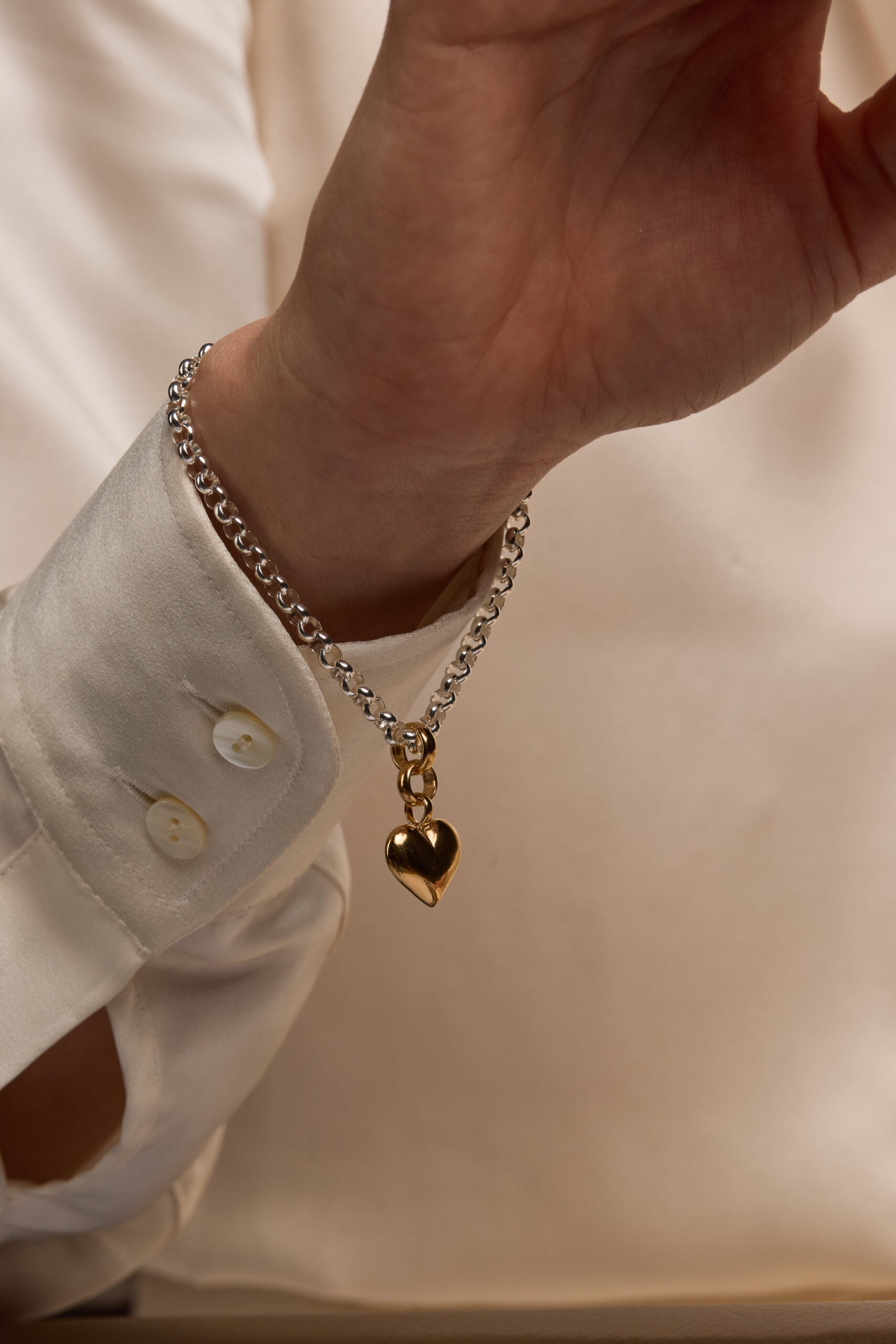 Mixed Metal Small Heart on Belcher Bracelet
