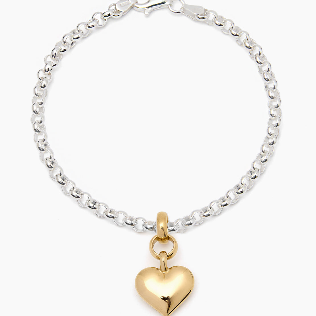 Mixed Metal Small Heart on Belcher Bracelet