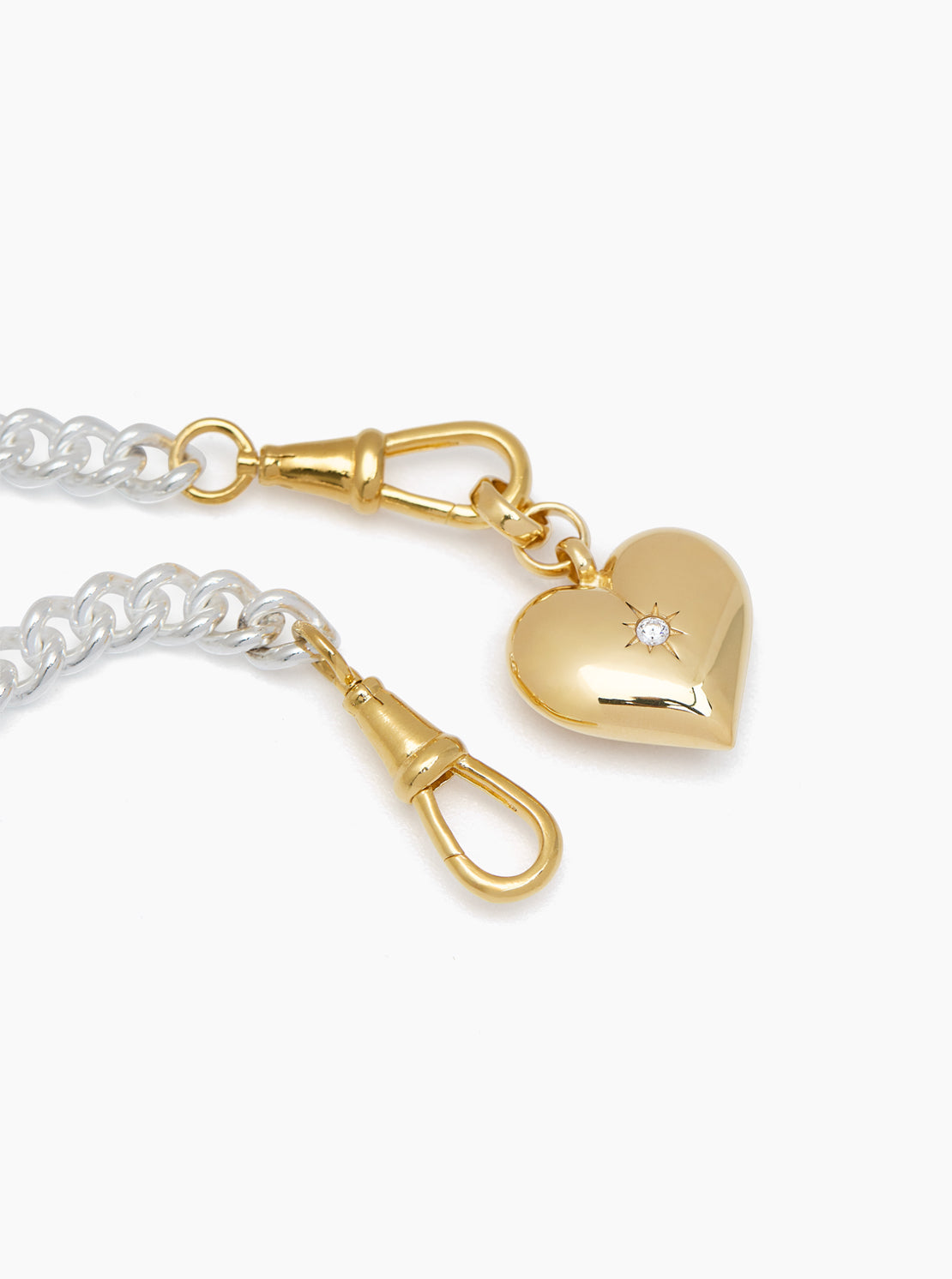 Mixed Metal Large Heart on Medium Curb Clipt Necklace