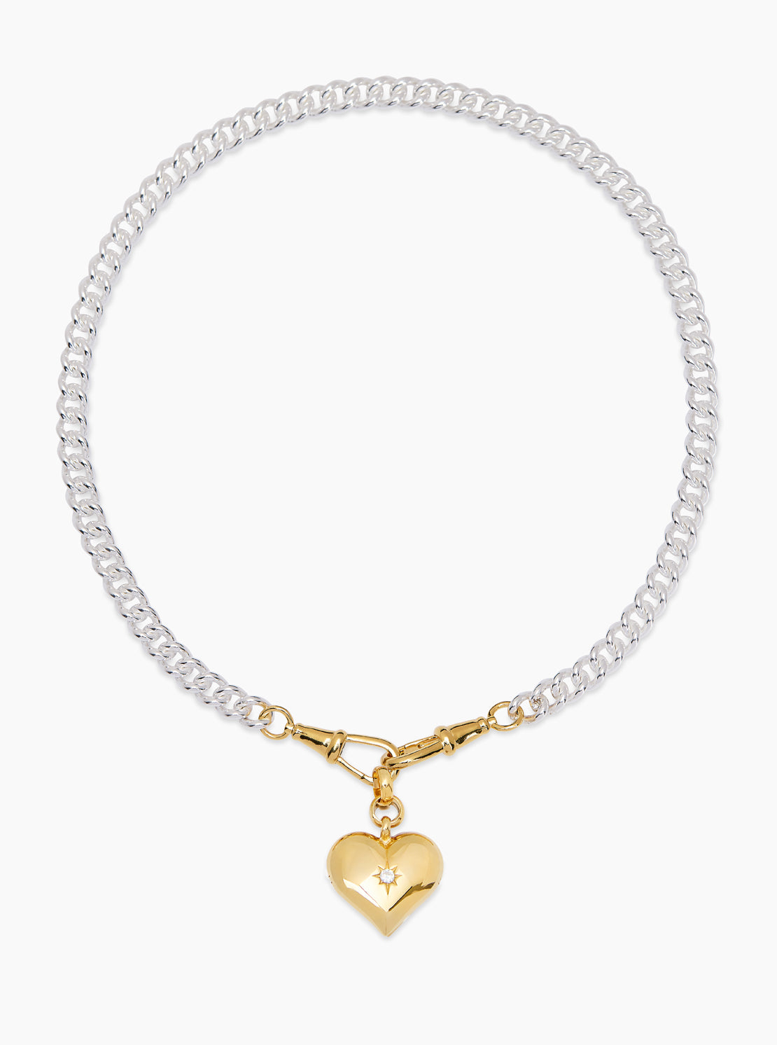 Mixed Metal Large Heart on Medium Curb Clipt Necklace