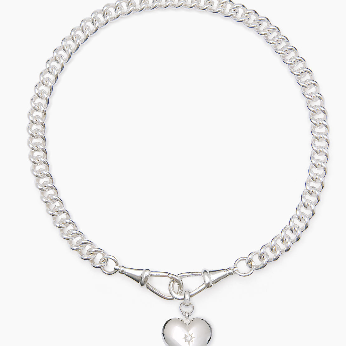 Large Silver Heart on Large Curb Clipt Necklace