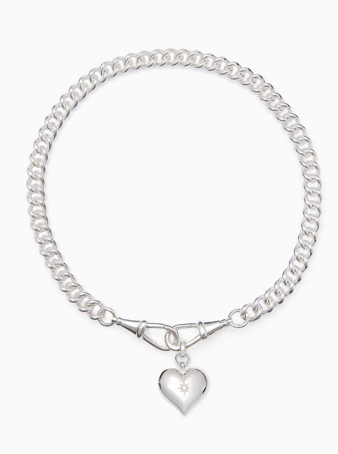 Large Silver Heart on Large Curb Clipt Necklace