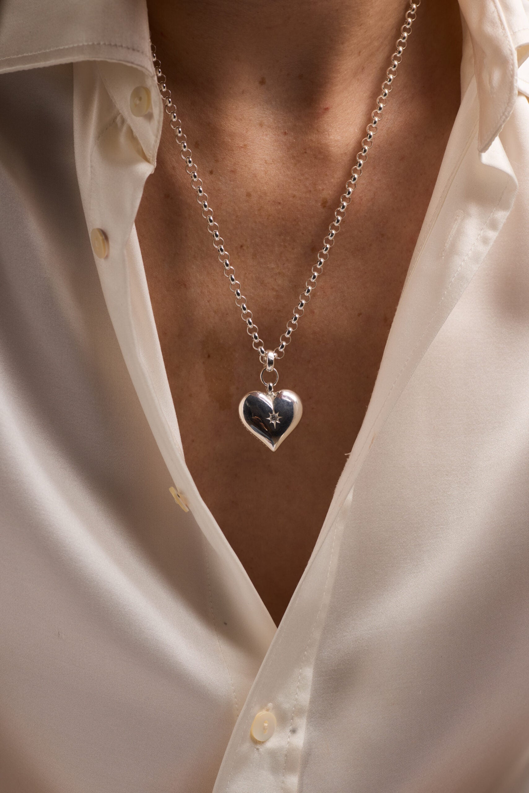 Large Silver Heart on Chunky Belcher Chain